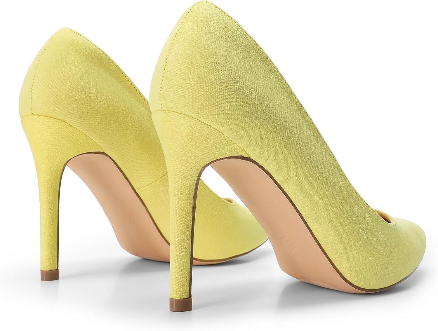imageDREAM PAIRS Womens Closed Toe High Heels Dress Pointed Toe Wedding Pump ShoesYellowSuede