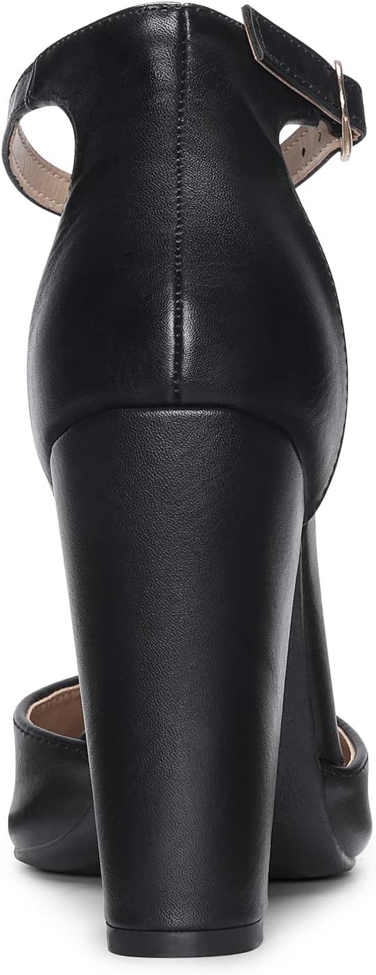 imageDREAM PAIRS Womens Coco High Heels Chunky Block Pumps Pointed Closed Toe Ankle Strap Dress ShoesBlackPu