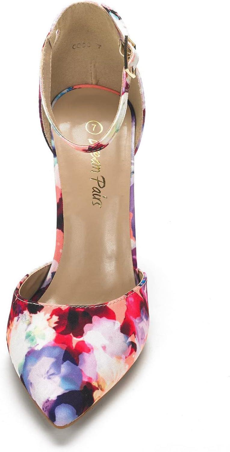 imageDREAM PAIRS Womens Coco High Heels Chunky Block Pumps Pointed Closed Toe Ankle Strap Dress ShoesFloral