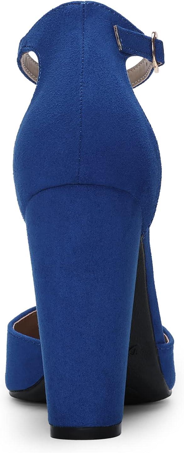 imageDREAM PAIRS Womens Coco High Heels Chunky Block Pumps Pointed Closed Toe Ankle Strap Dress ShoesRoyalBlue