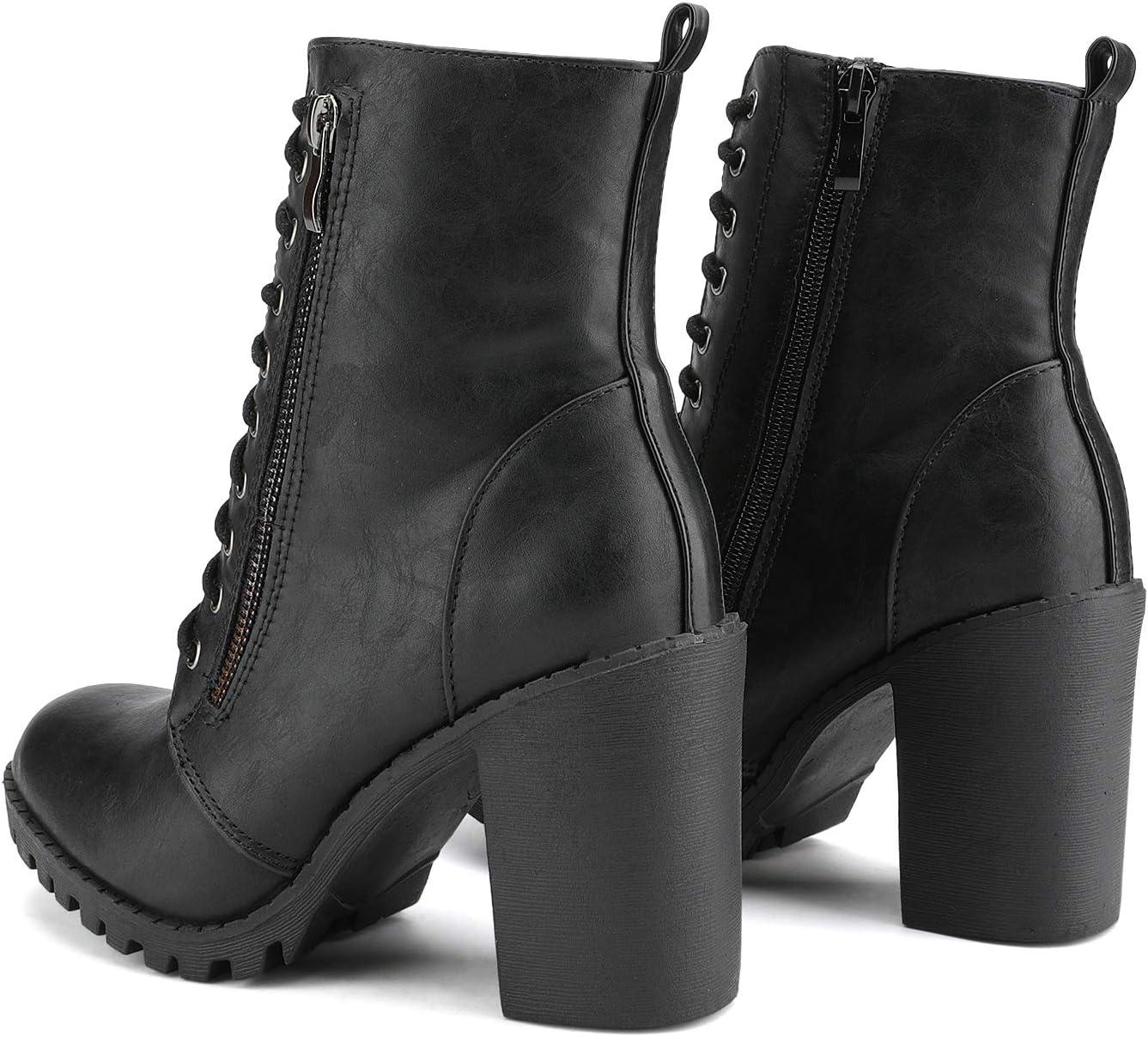 imageDREAM PAIRS Womens Combat Ankle Boots Chunky Heel Lace up Fashion Heeled BootiesBlack