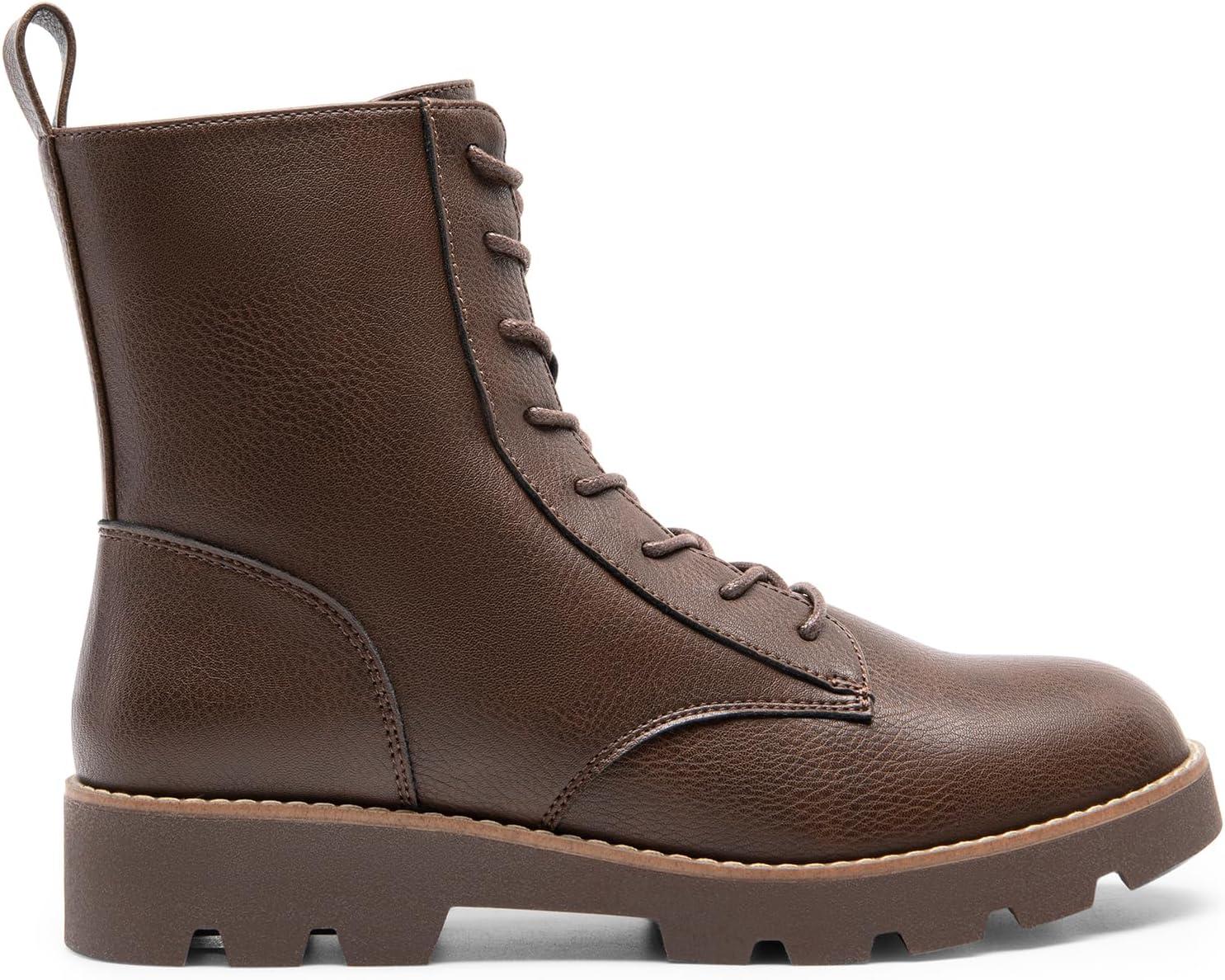 imageDREAM PAIRS Womens Combat Ankle Boots Lace up Lug Sole Fashion Booties ShoesBrown