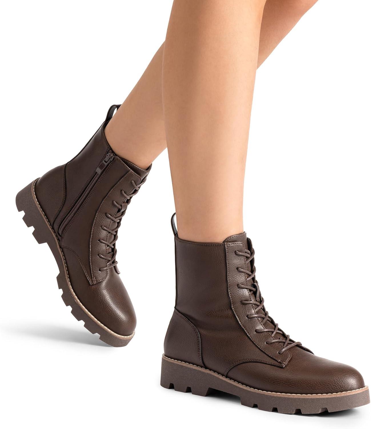 imageDREAM PAIRS Womens Combat Ankle Boots Lace up Lug Sole Fashion Booties ShoesBrown