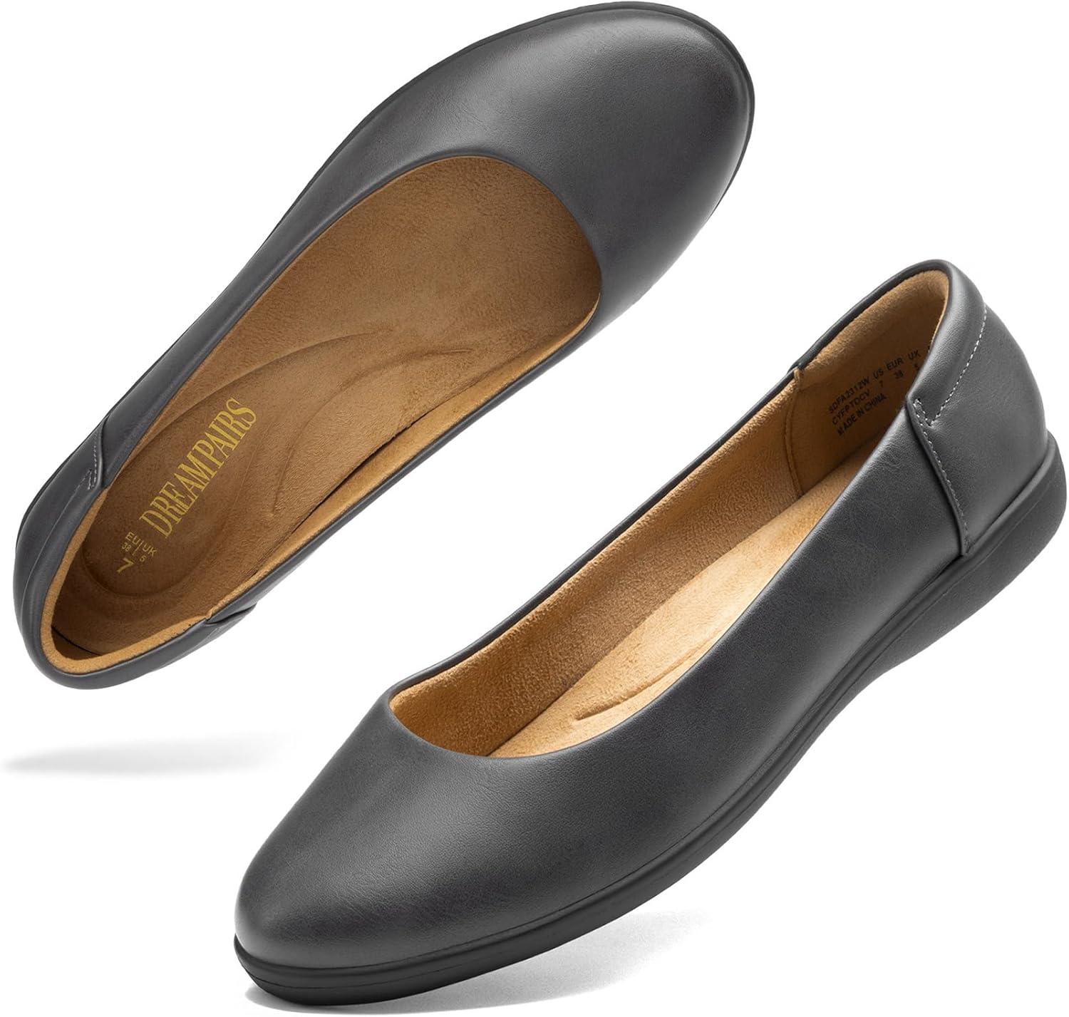 imageDREAM PAIRS Womens Comfortable Ballet Dressy Work Flats Round Toe Slip on Office ShoesDark Greypu