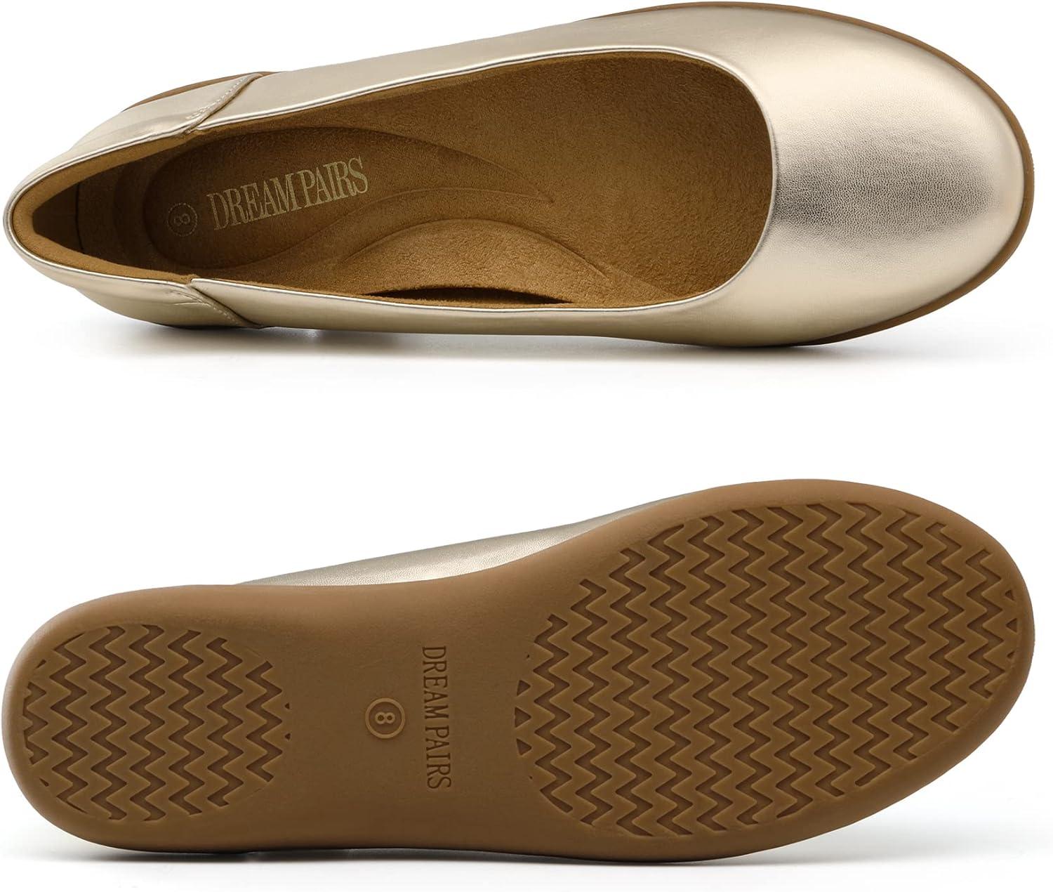 imageDREAM PAIRS Womens Comfortable Ballet Dressy Work Flats Round Toe Slip on Office ShoesGold