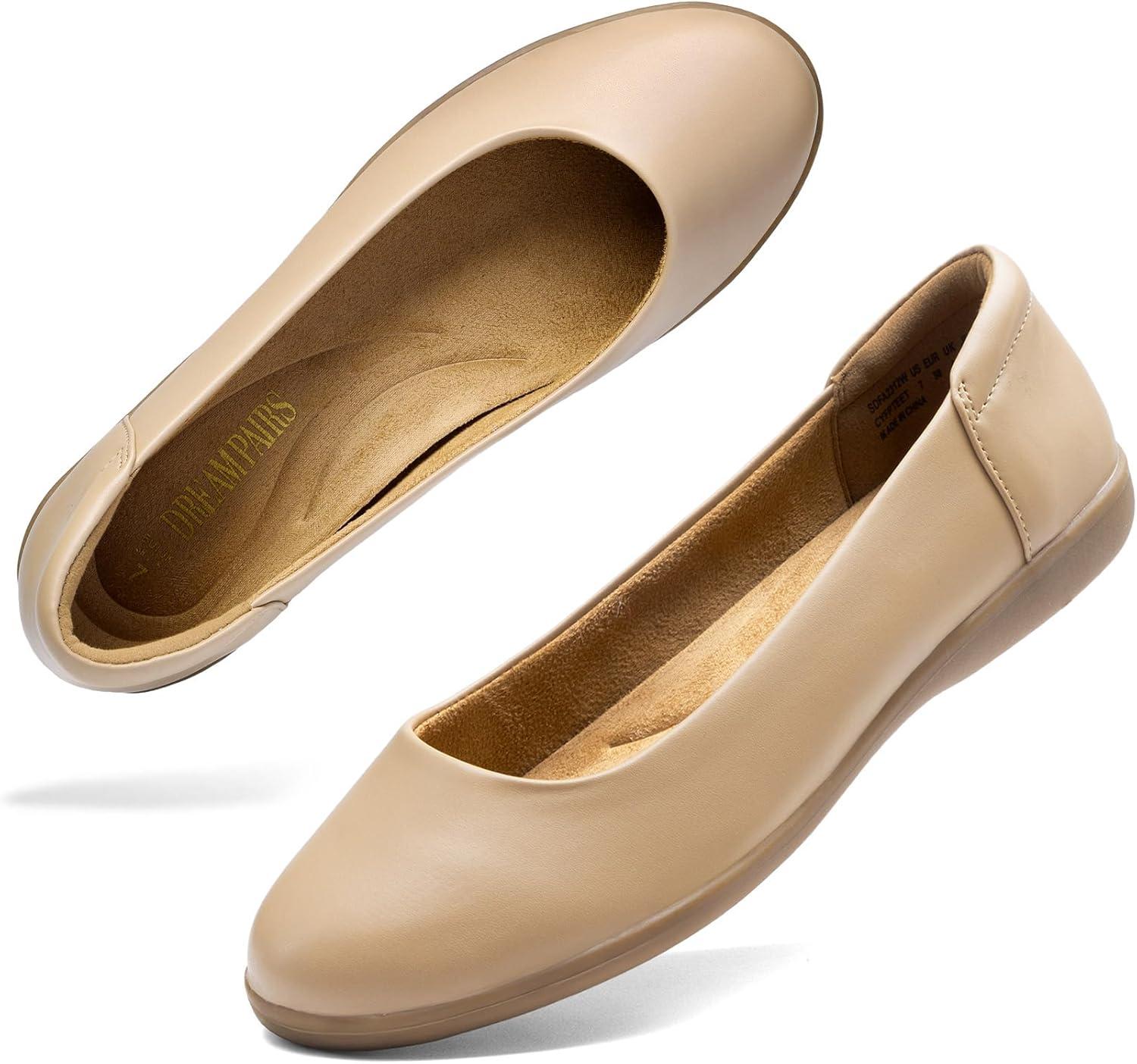 imageDREAM PAIRS Womens Comfortable Ballet Dressy Work Flats Round Toe Slip on Office ShoesNude