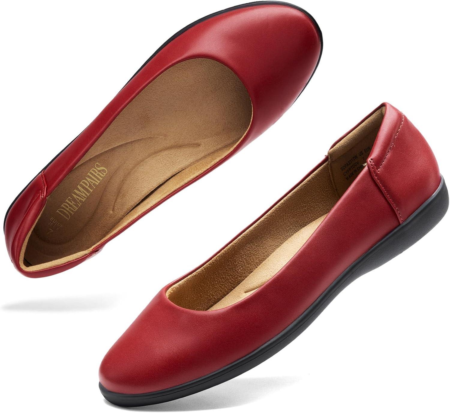 imageDREAM PAIRS Womens Comfortable Ballet Dressy Work Flats Round Toe Slip on Office ShoesRedpu