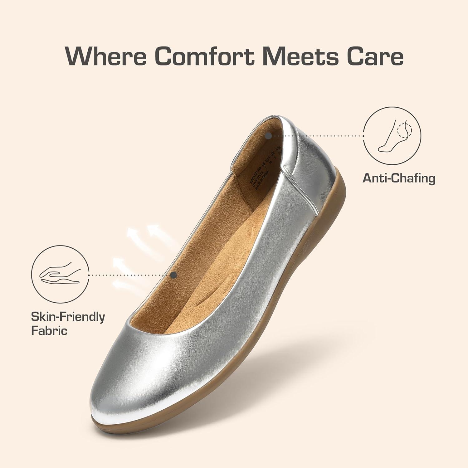 imageDREAM PAIRS Womens Comfortable Ballet Dressy Work Flats Round Toe Slip on Office ShoesSilver
