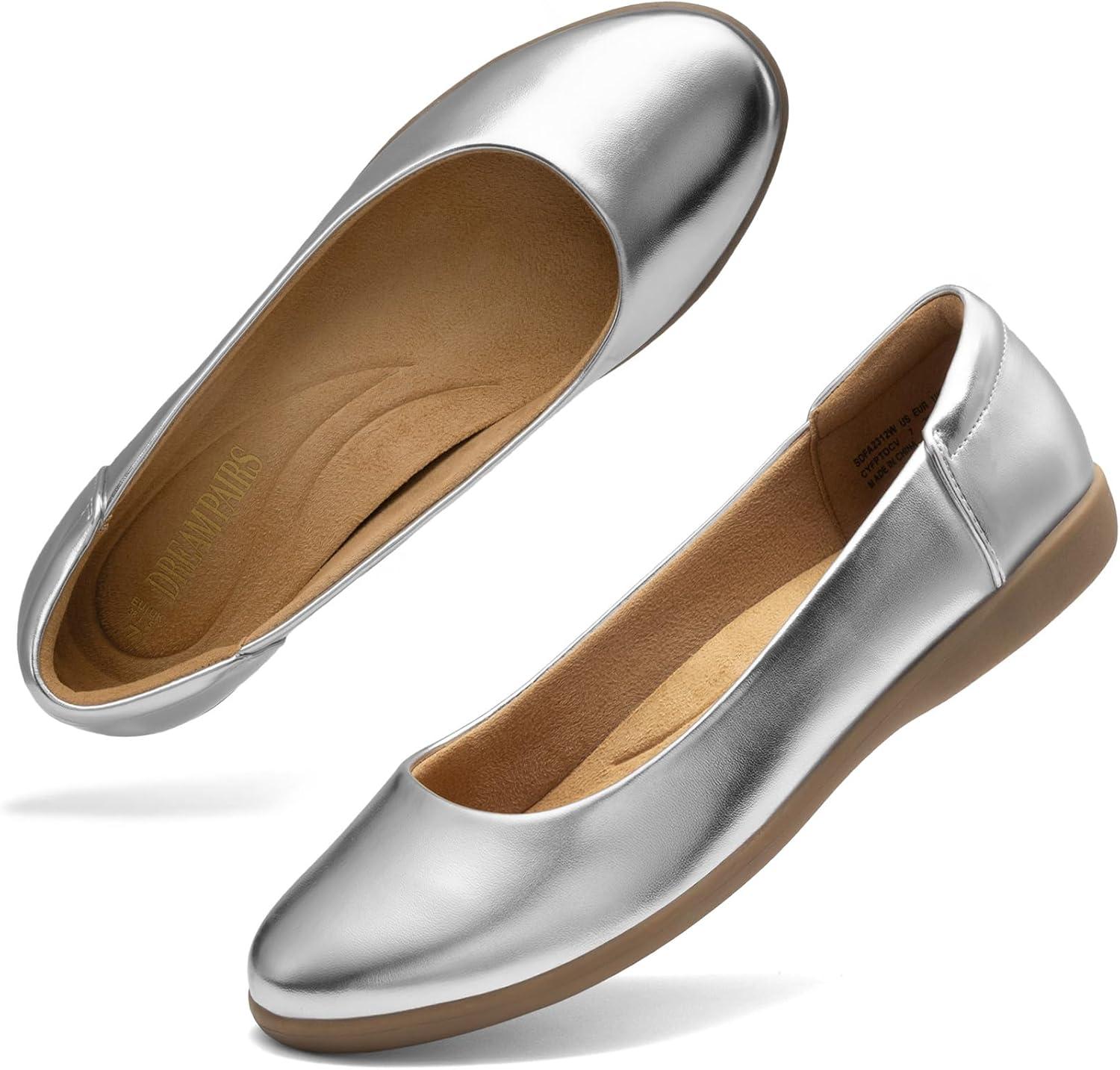 imageDREAM PAIRS Womens Comfortable Ballet Dressy Work Flats Round Toe Slip on Office ShoesSilver