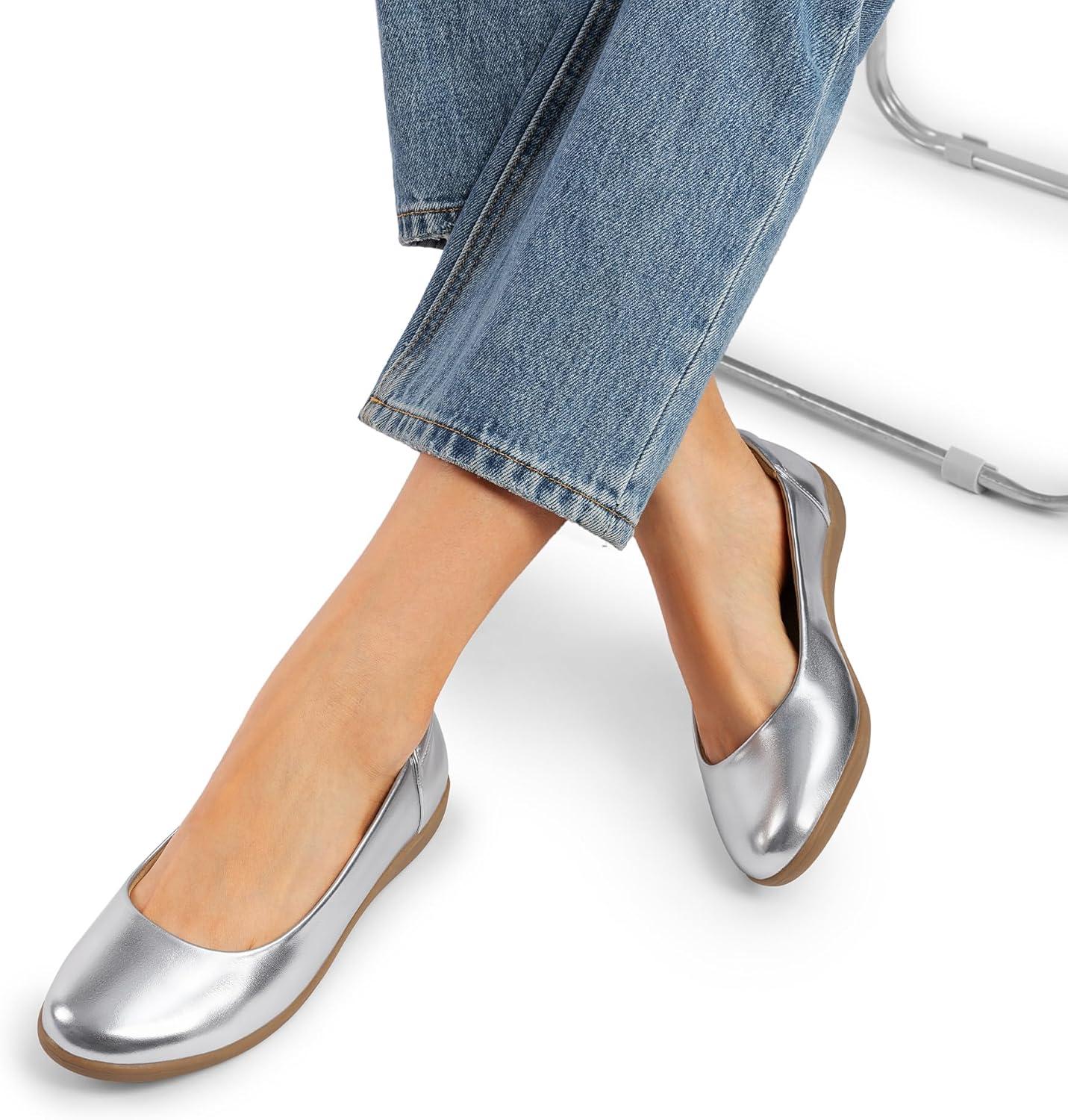 imageDREAM PAIRS Womens Comfortable Ballet Dressy Work Flats Round Toe Slip on Office ShoesSilver