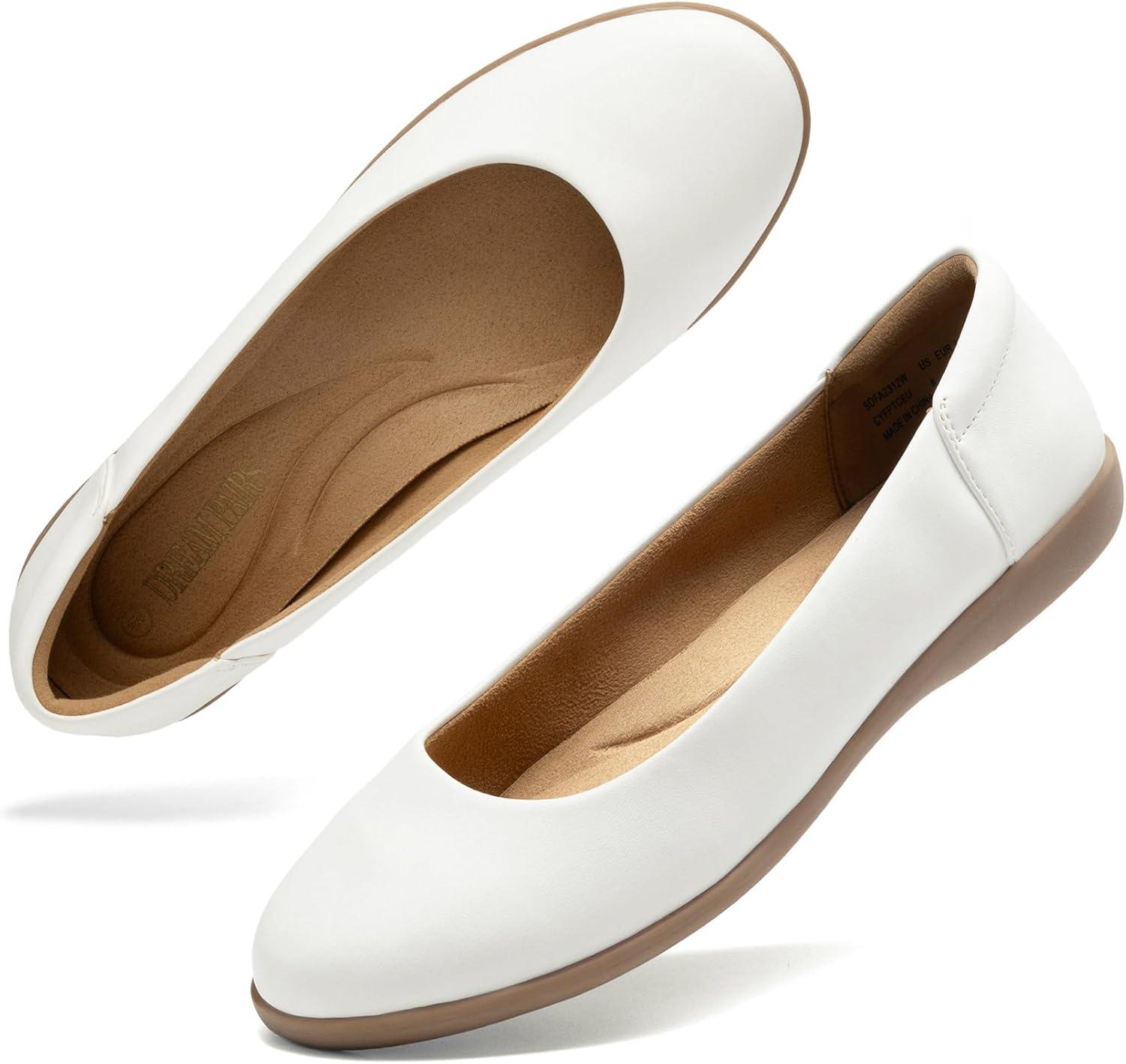 imageDREAM PAIRS Womens Comfortable Ballet Dressy Work Flats Round Toe Slip on Office ShoesWhite