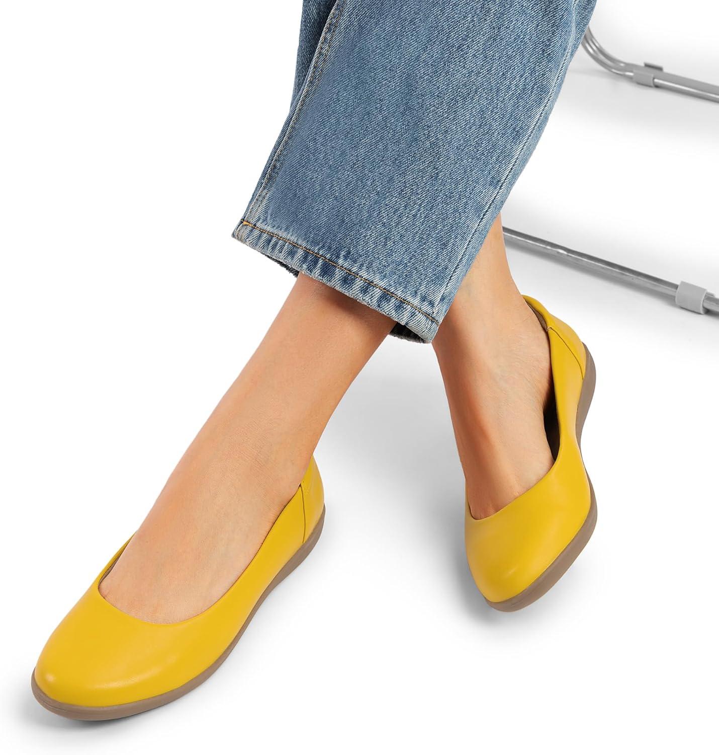 imageDREAM PAIRS Womens Comfortable Ballet Dressy Work Flats Round Toe Slip on Office ShoesYellowpu