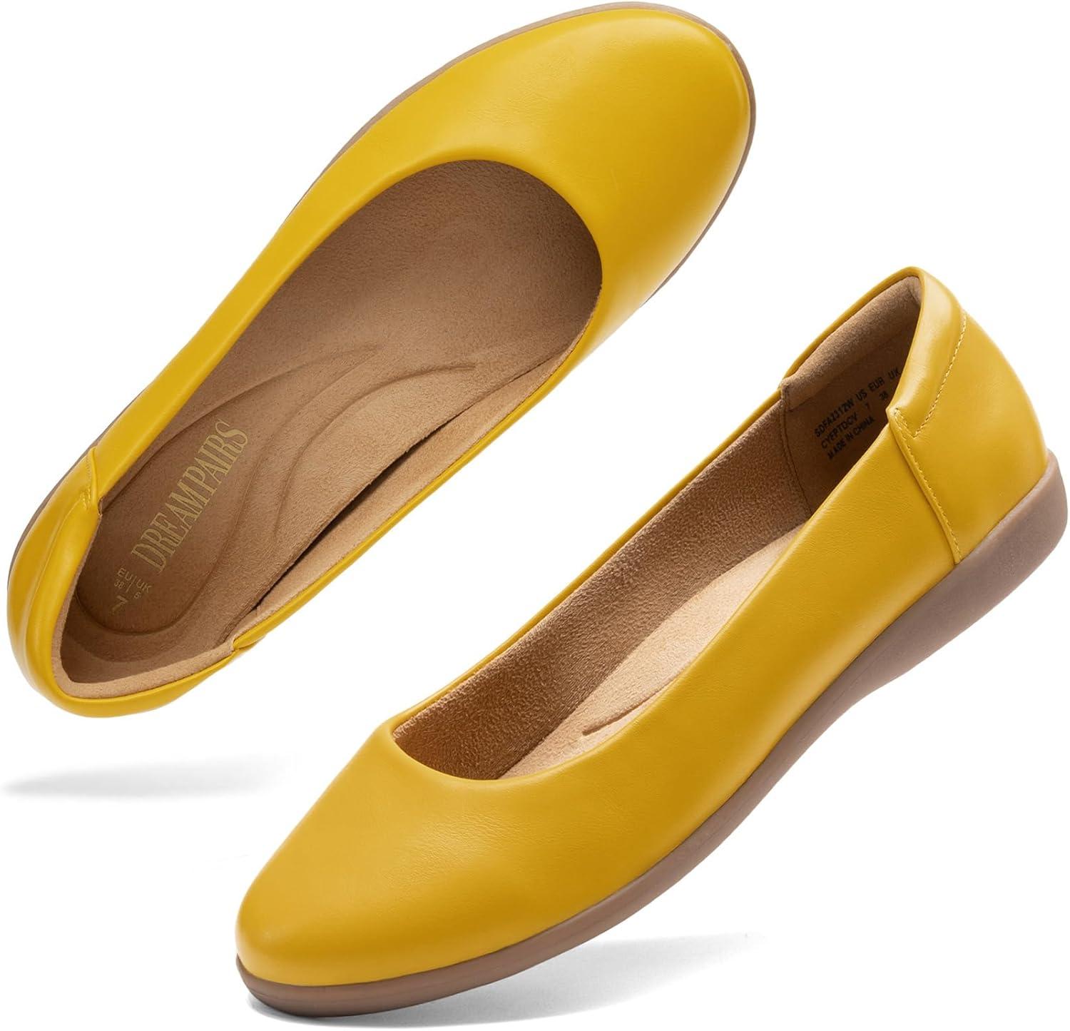imageDREAM PAIRS Womens Comfortable Ballet Dressy Work Flats Round Toe Slip on Office ShoesYellowpu