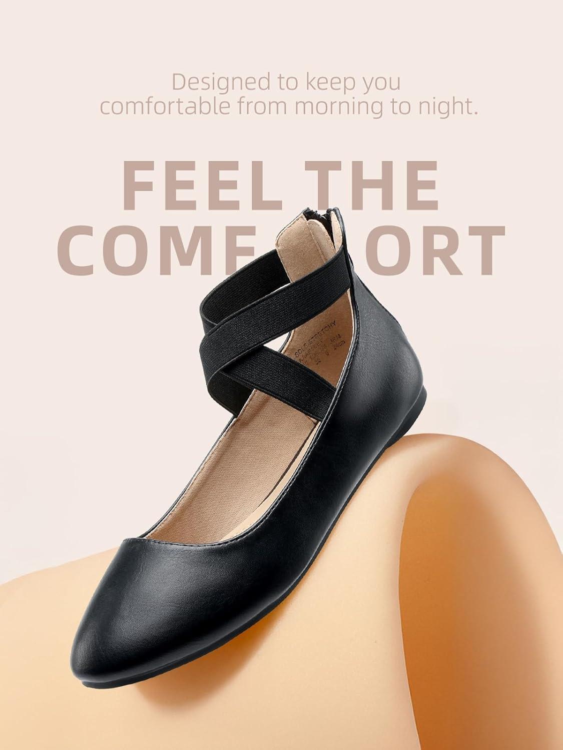 imageDREAM PAIRS Womens Comfortable Fashion Elastic Ankle Straps Flats ShoesBlackPu