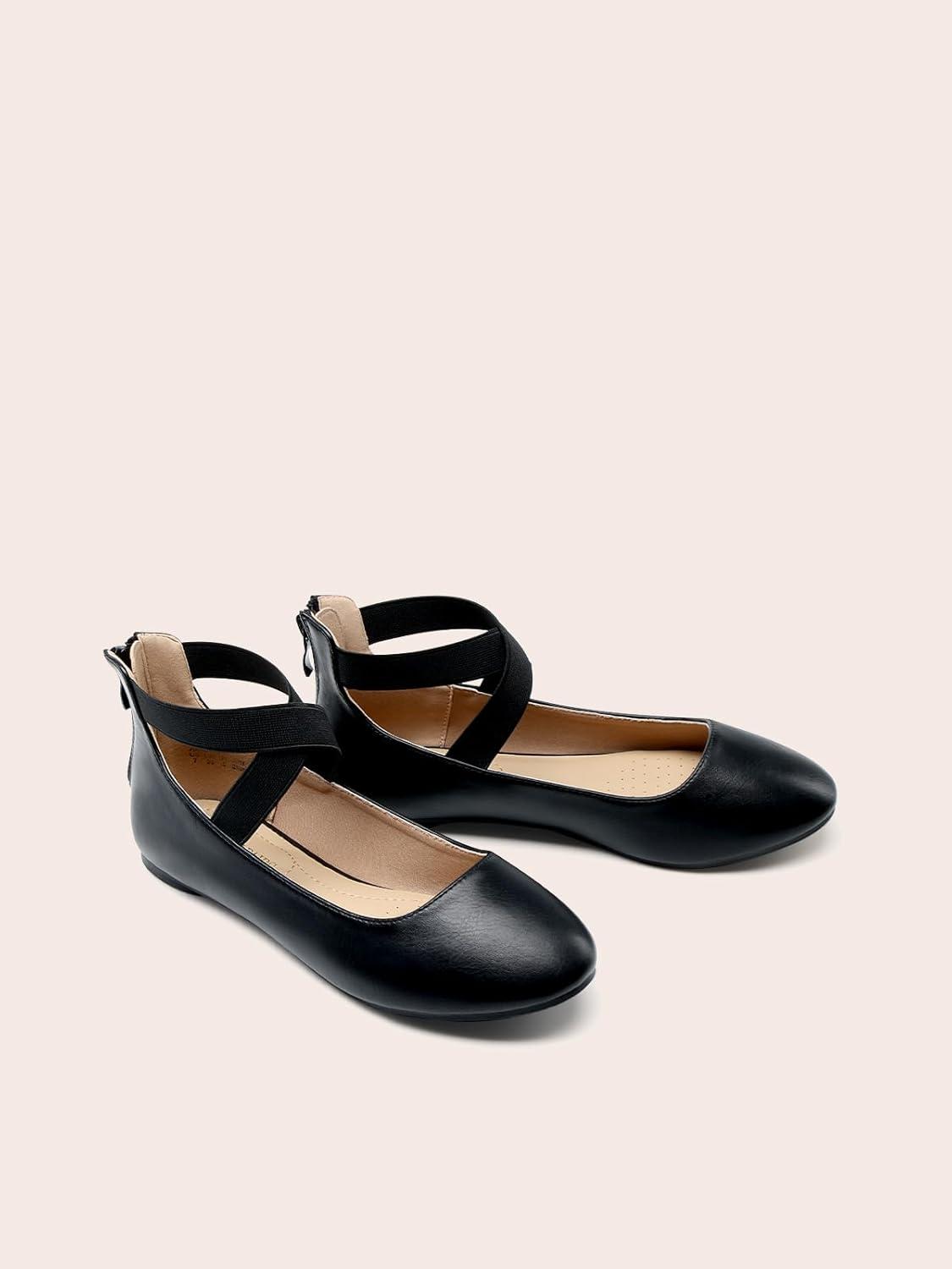 imageDREAM PAIRS Womens Comfortable Fashion Elastic Ankle Straps Flats ShoesBlackPu