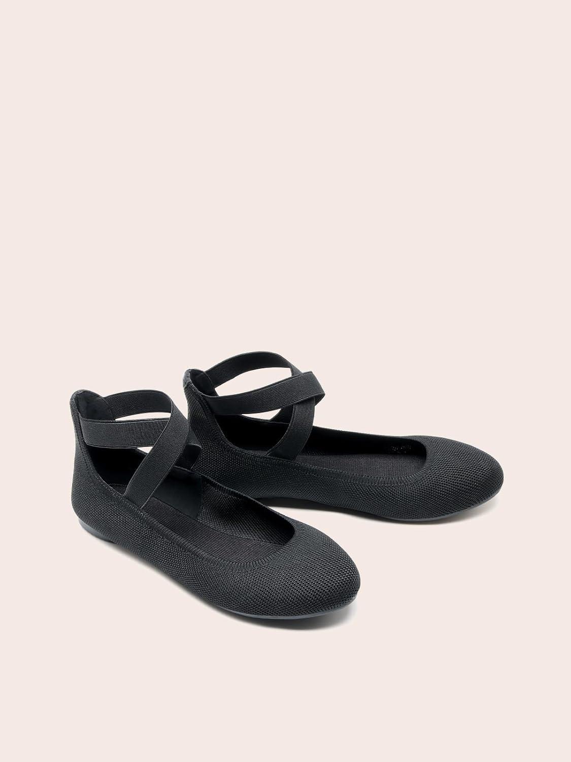 imageDREAM PAIRS Womens Comfortable Fashion Elastic Ankle Straps Flats ShoesBlackknit