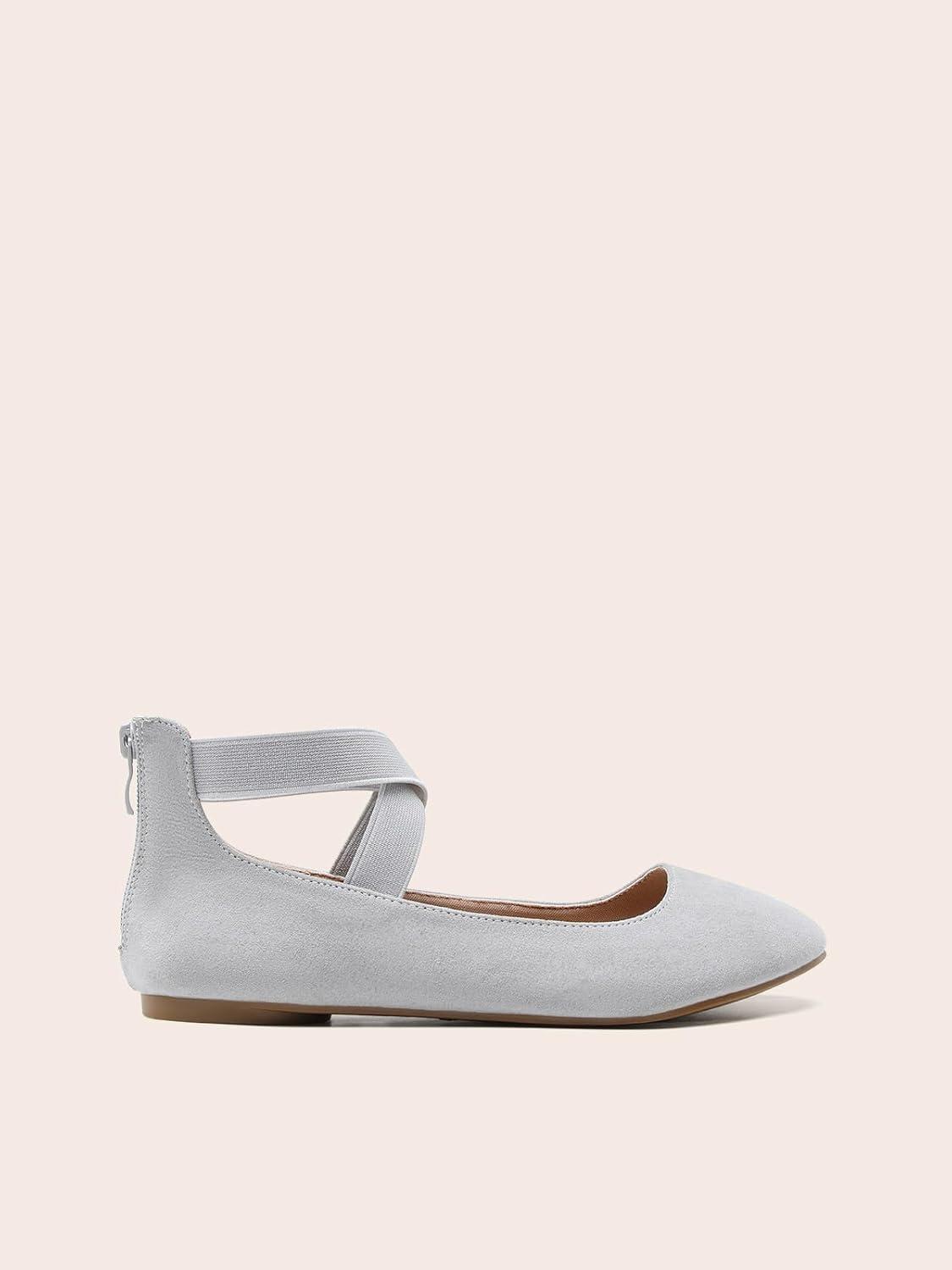 imageDREAM PAIRS Womens Comfortable Fashion Elastic Ankle Straps Flats ShoesGrey