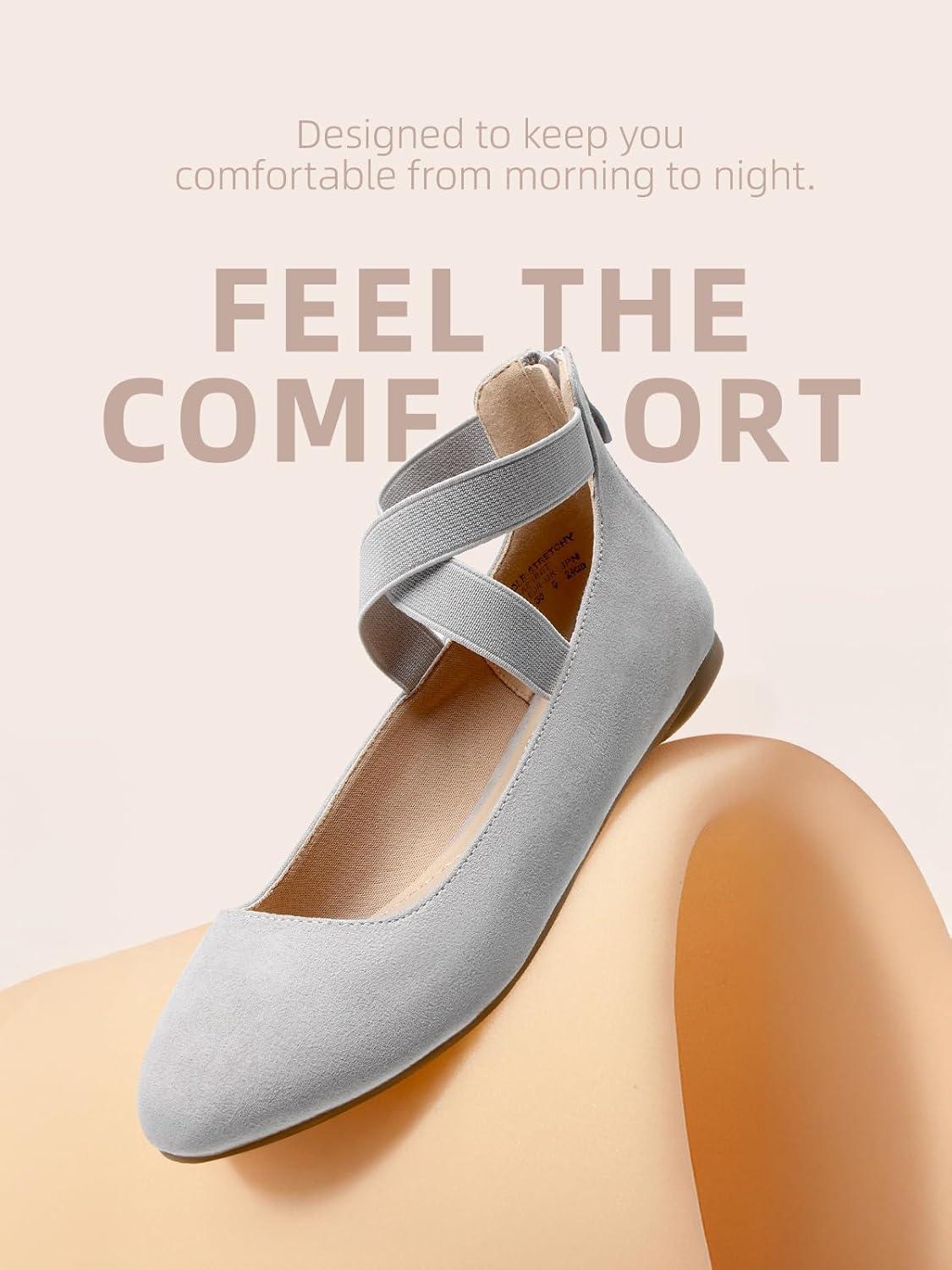 imageDREAM PAIRS Womens Comfortable Fashion Elastic Ankle Straps Flats ShoesGrey