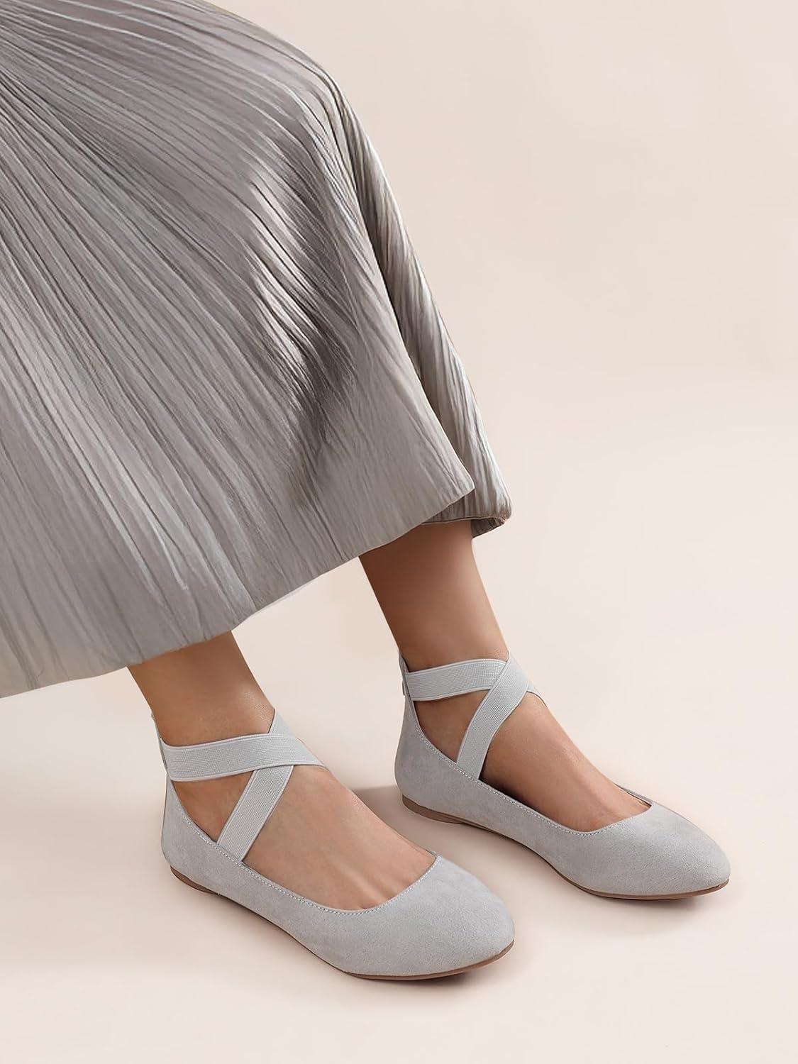 imageDREAM PAIRS Womens Comfortable Fashion Elastic Ankle Straps Flats ShoesGrey