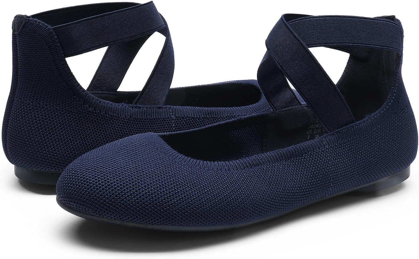 imageDREAM PAIRS Womens Comfortable Fashion Elastic Ankle Straps Flats ShoesNavy