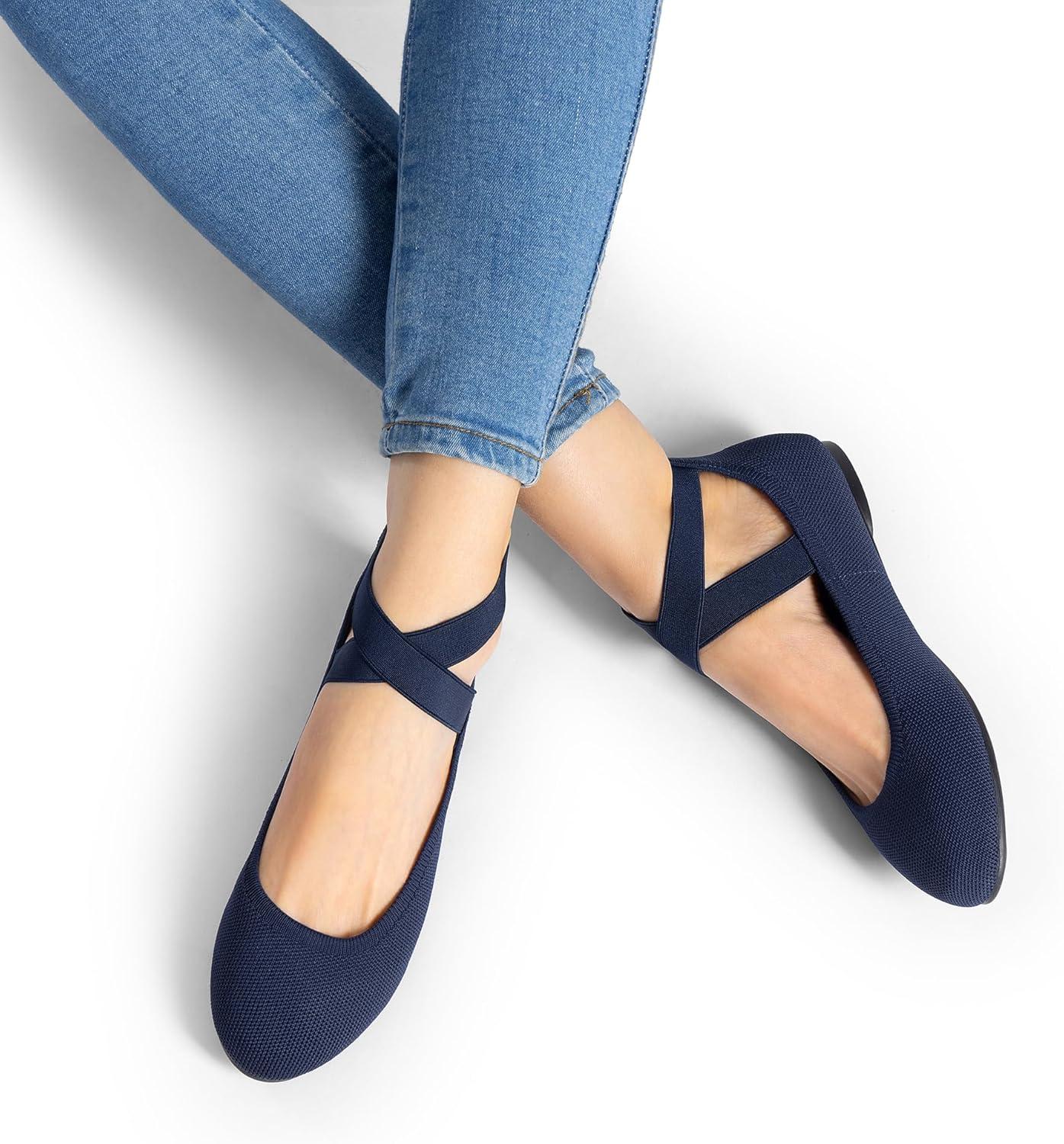 imageDREAM PAIRS Womens Comfortable Fashion Elastic Ankle Straps Flats ShoesNavy