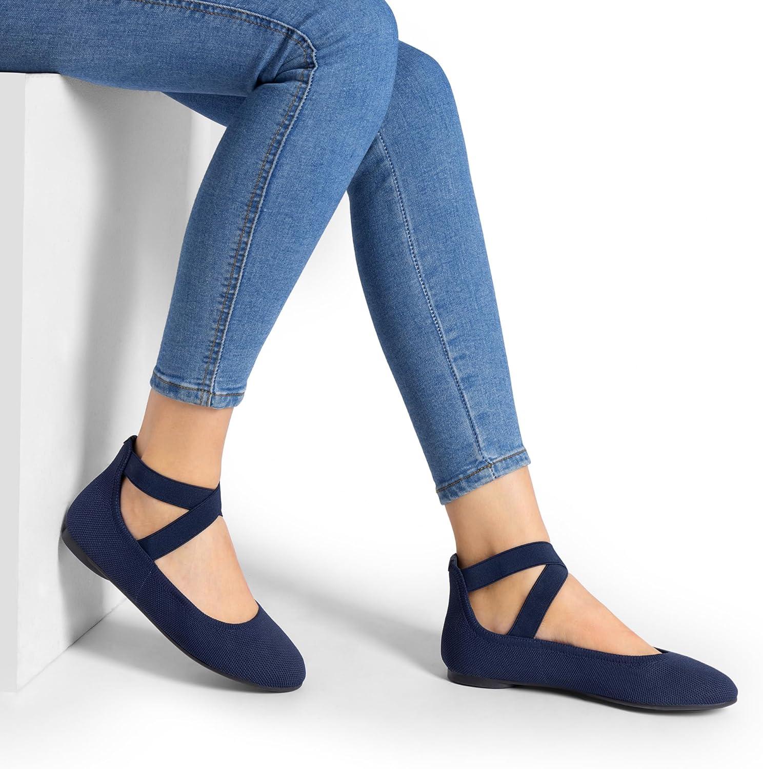 imageDREAM PAIRS Womens Comfortable Fashion Elastic Ankle Straps Flats ShoesNavy
