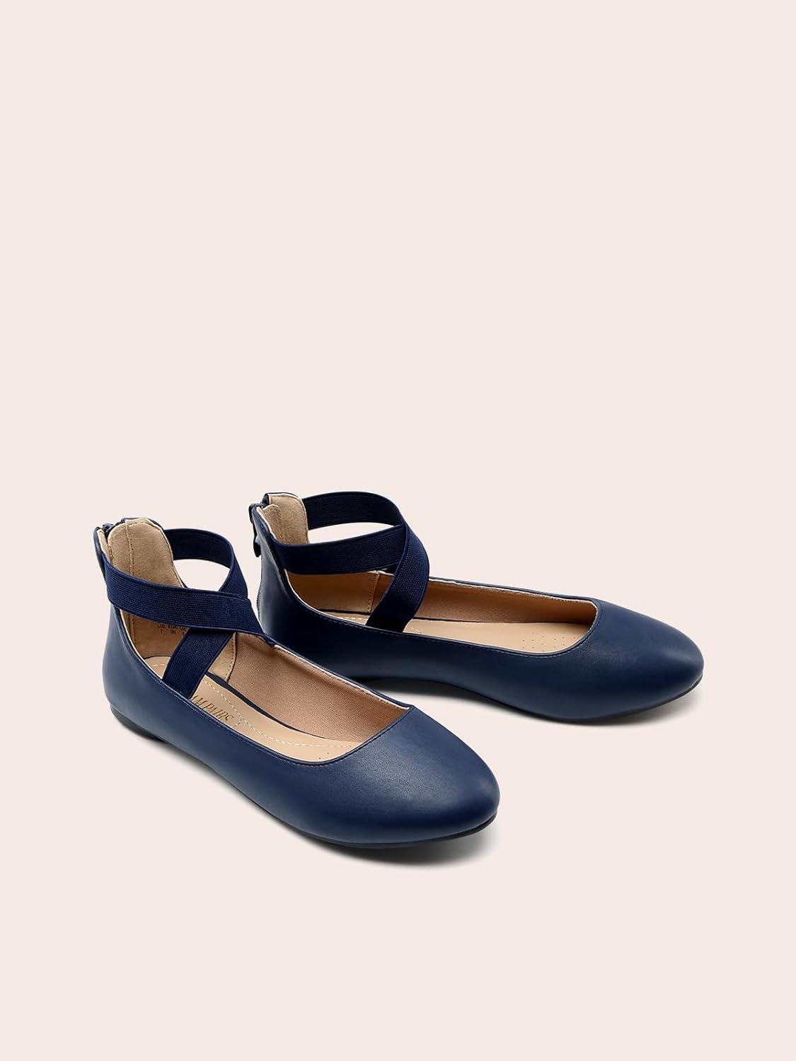 imageDREAM PAIRS Womens Comfortable Fashion Elastic Ankle Straps Flats ShoesNavypu