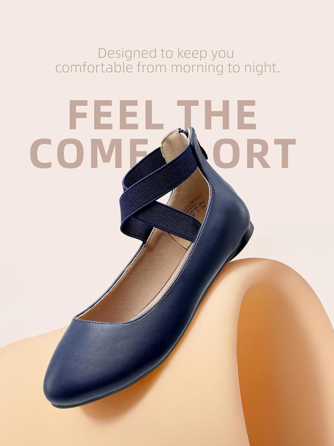 imageDREAM PAIRS Womens Comfortable Fashion Elastic Ankle Straps Flats ShoesNavypu