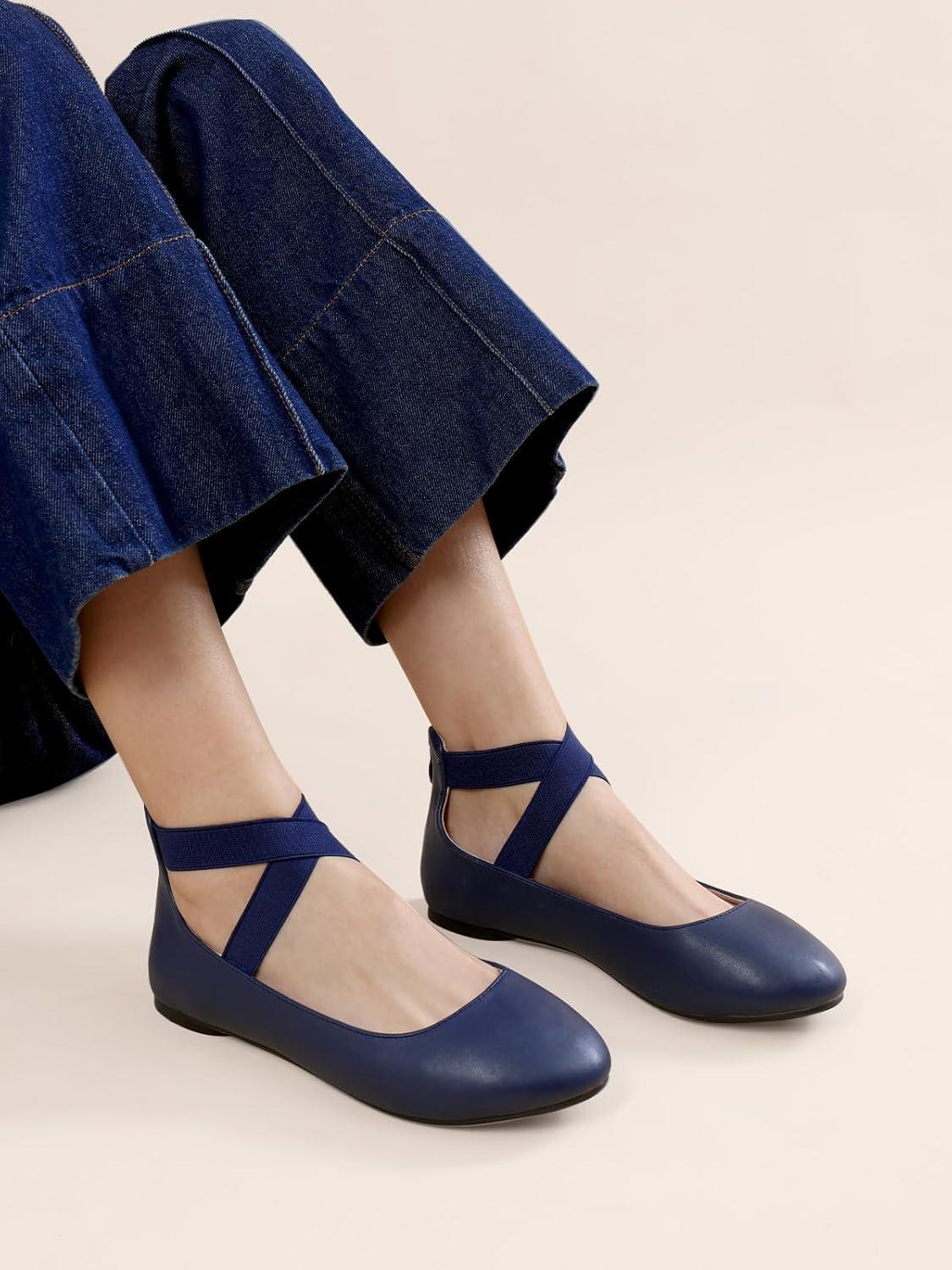 imageDREAM PAIRS Womens Comfortable Fashion Elastic Ankle Straps Flats ShoesNavypu