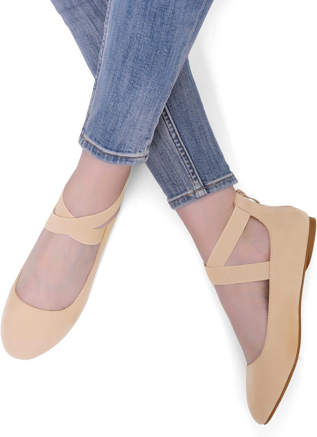 imageDREAM PAIRS Womens Comfortable Fashion Elastic Ankle Straps Flats ShoesNude