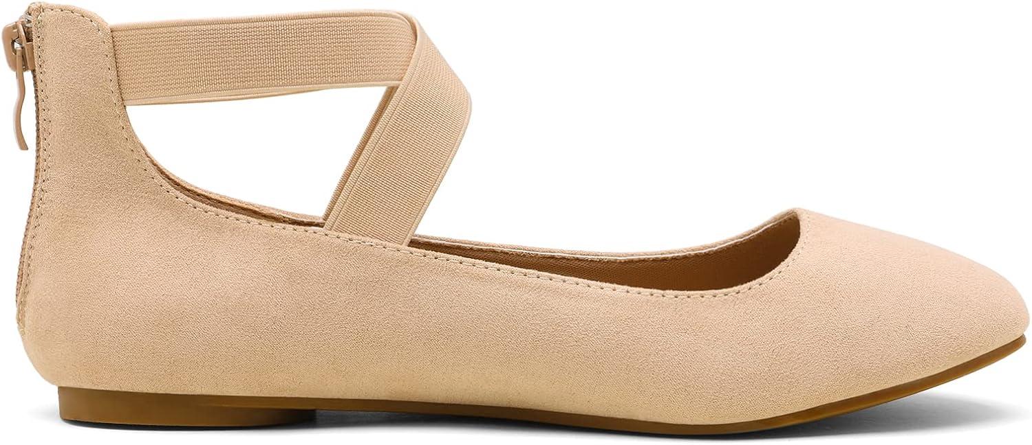 imageDREAM PAIRS Womens Comfortable Fashion Elastic Ankle Straps Flats ShoesNude