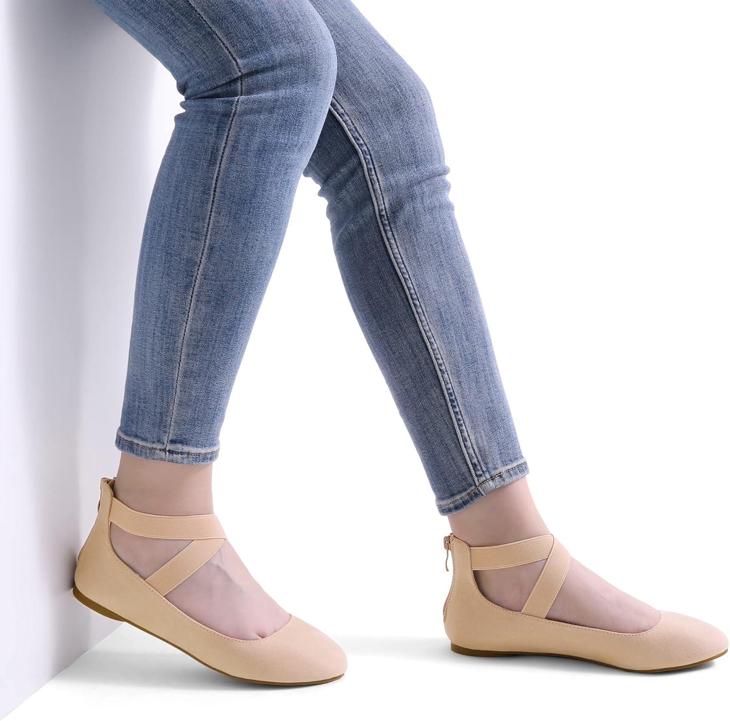 imageDREAM PAIRS Womens Comfortable Fashion Elastic Ankle Straps Flats ShoesNude