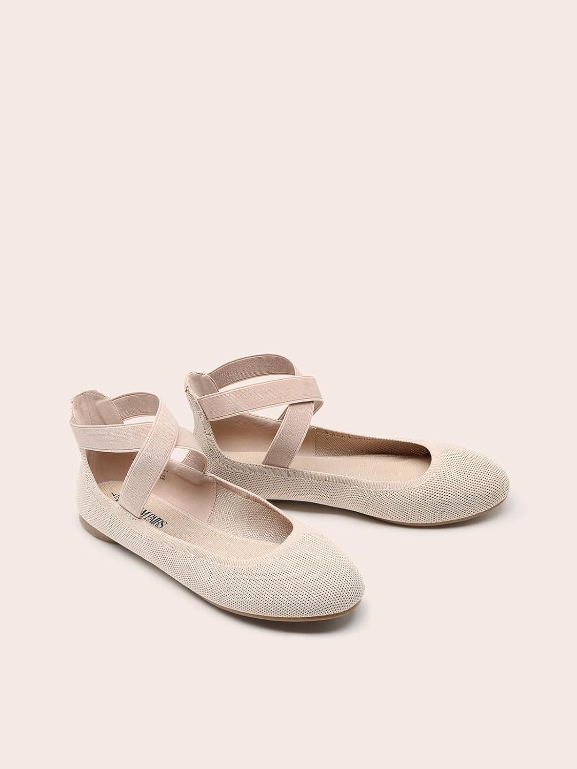imageDREAM PAIRS Womens Comfortable Fashion Elastic Ankle Straps Flats ShoesNudeknit
