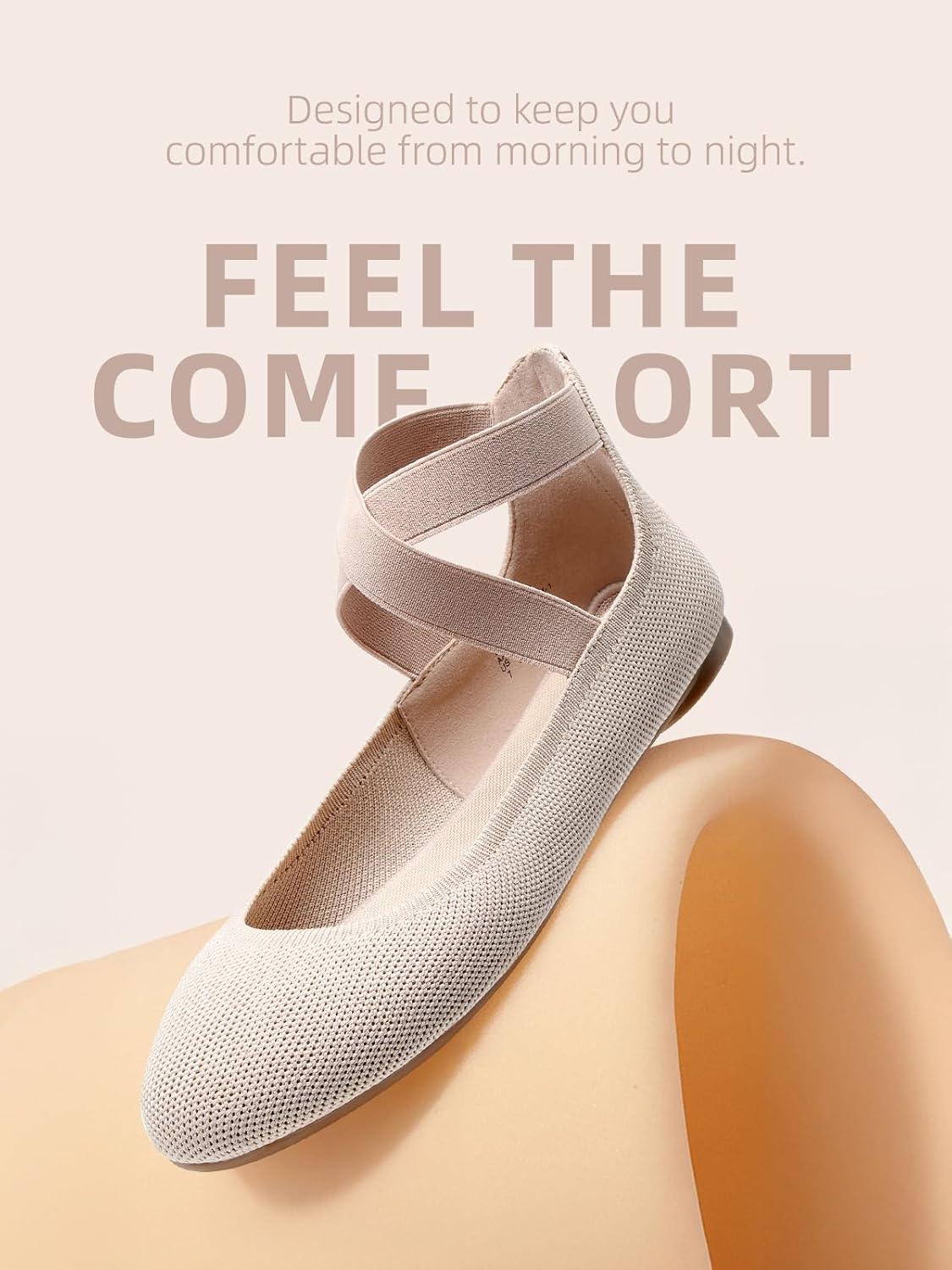 imageDREAM PAIRS Womens Comfortable Fashion Elastic Ankle Straps Flats ShoesNudeknit