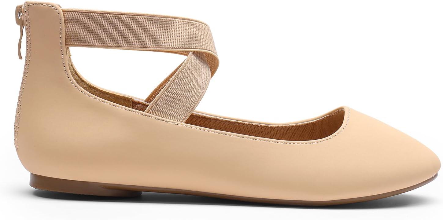 imageDREAM PAIRS Womens Comfortable Fashion Elastic Ankle Straps Flats ShoesNudenubuck