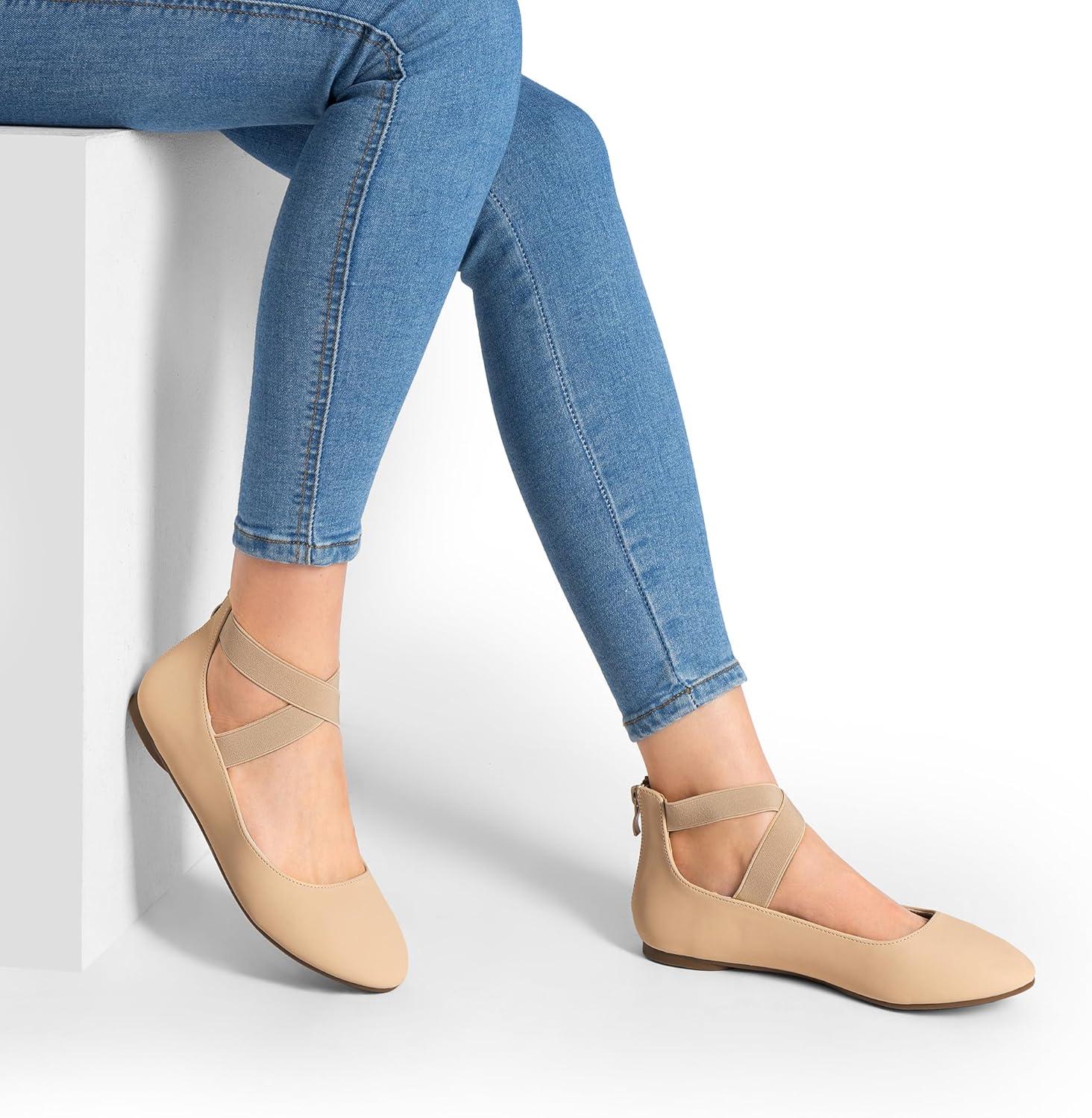 imageDREAM PAIRS Womens Comfortable Fashion Elastic Ankle Straps Flats ShoesNudenubuck