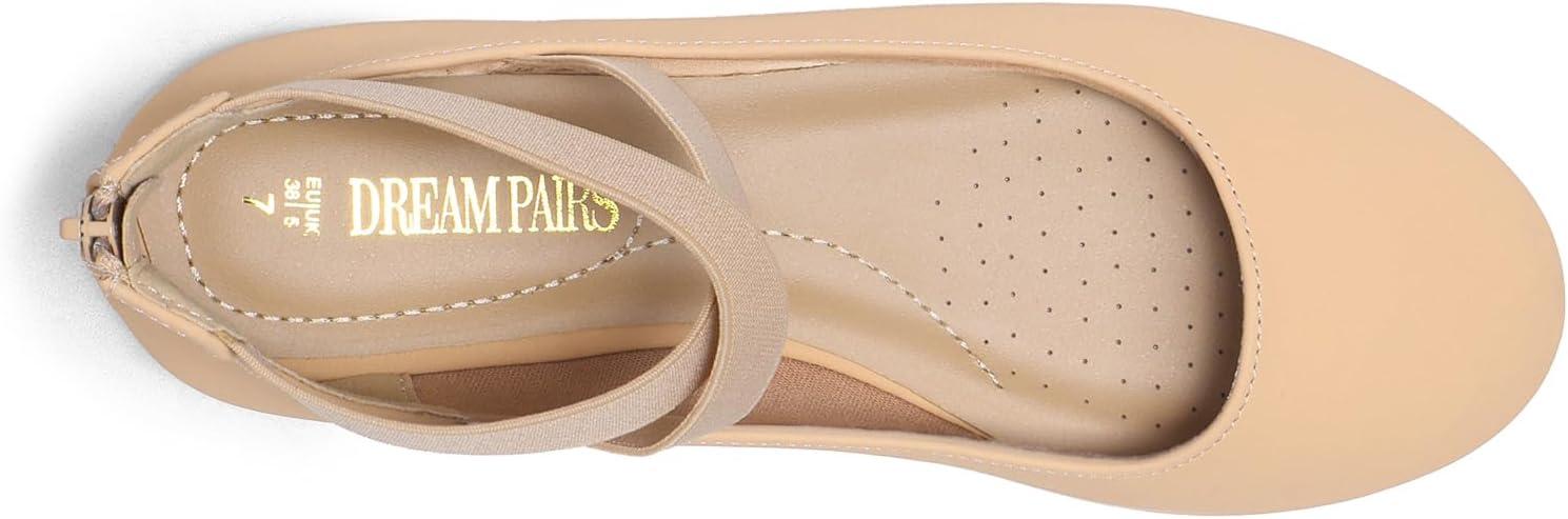 imageDREAM PAIRS Womens Comfortable Fashion Elastic Ankle Straps Flats ShoesNudenubuck