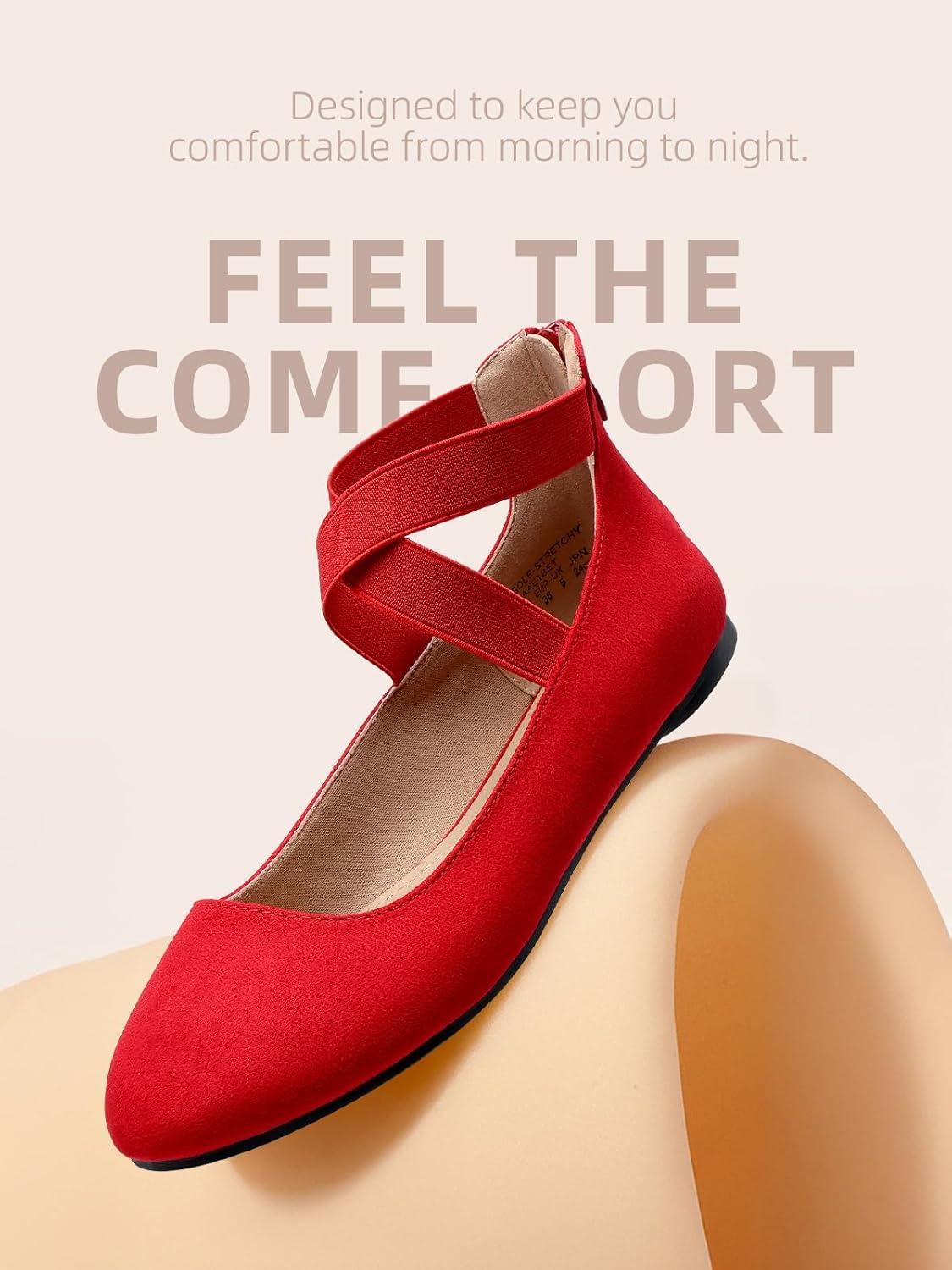 imageDREAM PAIRS Womens Comfortable Fashion Elastic Ankle Straps Flats ShoesRed