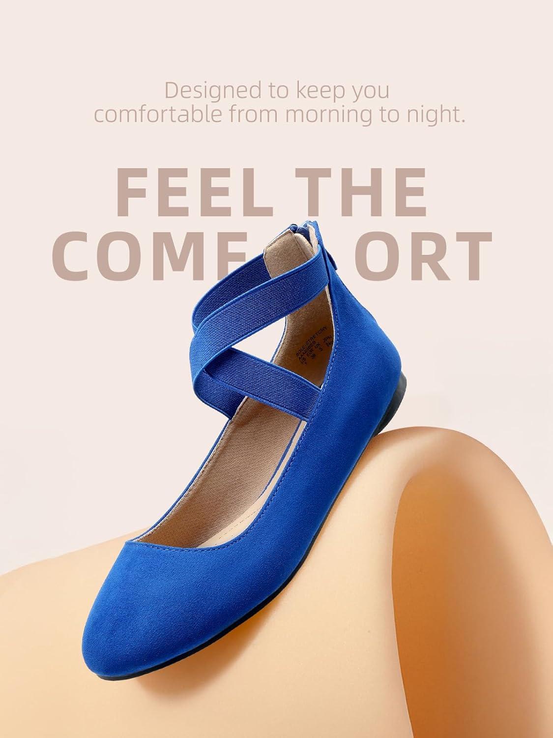 imageDREAM PAIRS Womens Comfortable Fashion Elastic Ankle Straps Flats ShoesRoyalBlue