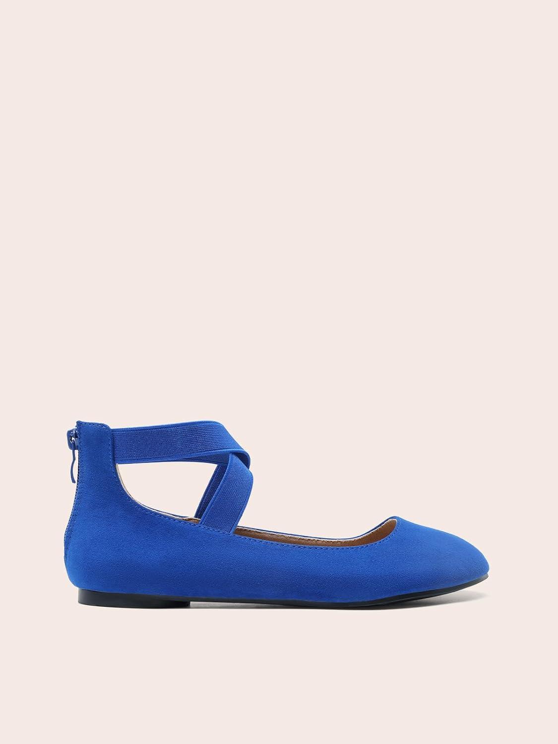 imageDREAM PAIRS Womens Comfortable Fashion Elastic Ankle Straps Flats ShoesRoyalBlue