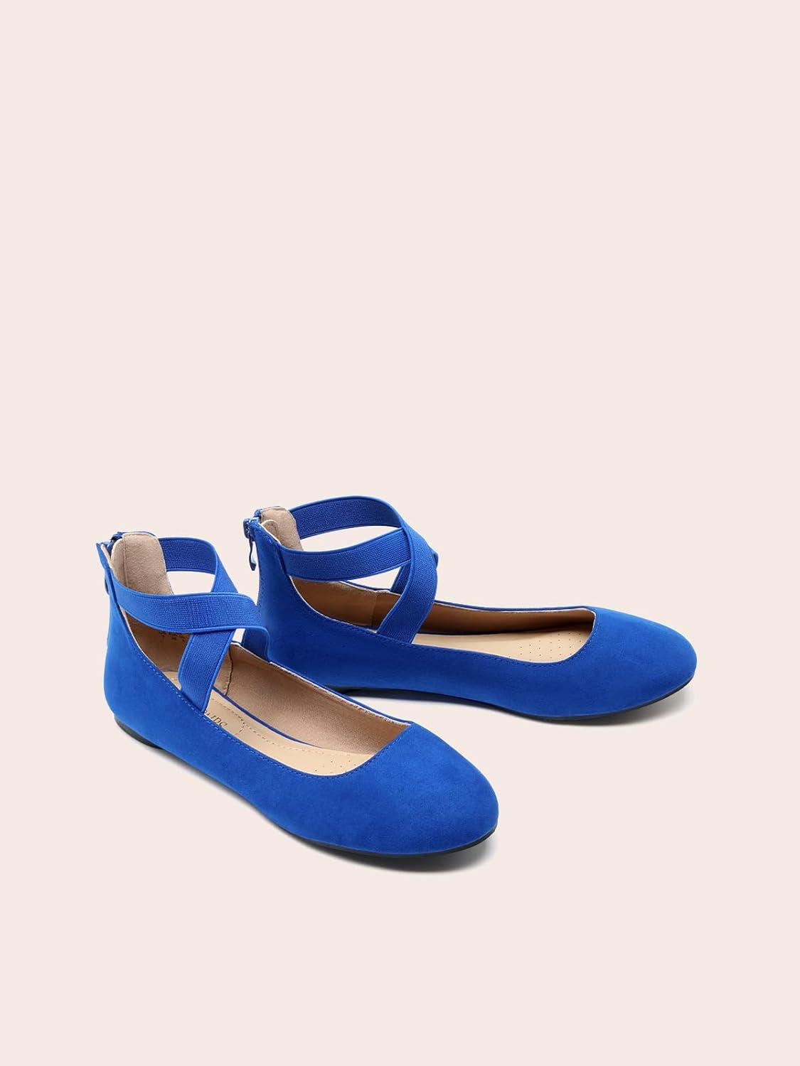 imageDREAM PAIRS Womens Comfortable Fashion Elastic Ankle Straps Flats ShoesRoyalBlue