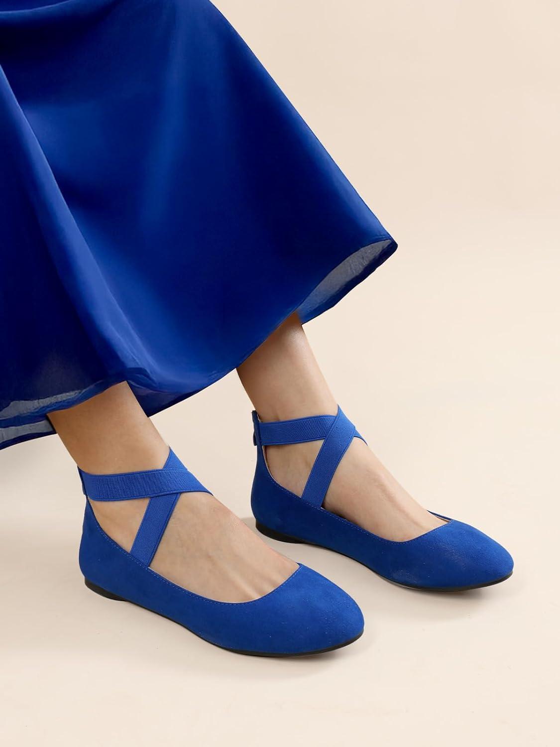 imageDREAM PAIRS Womens Comfortable Fashion Elastic Ankle Straps Flats ShoesRoyalBlue