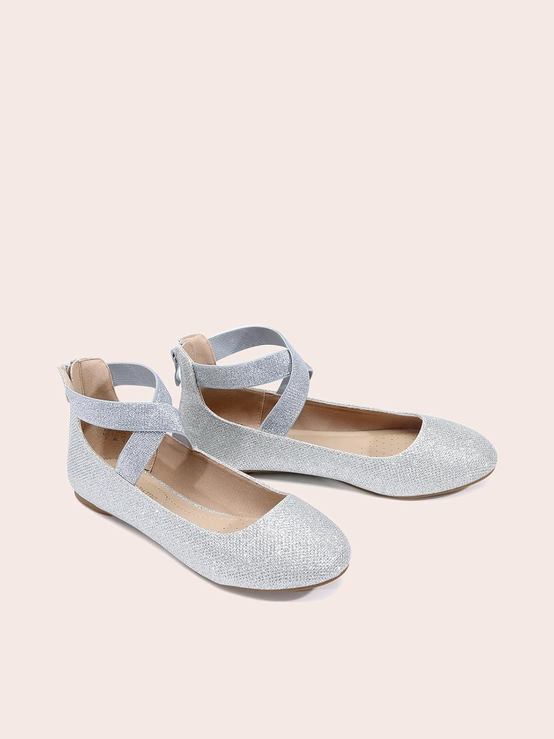 imageDREAM PAIRS Womens Comfortable Fashion Elastic Ankle Straps Flats ShoesSilverGlitter