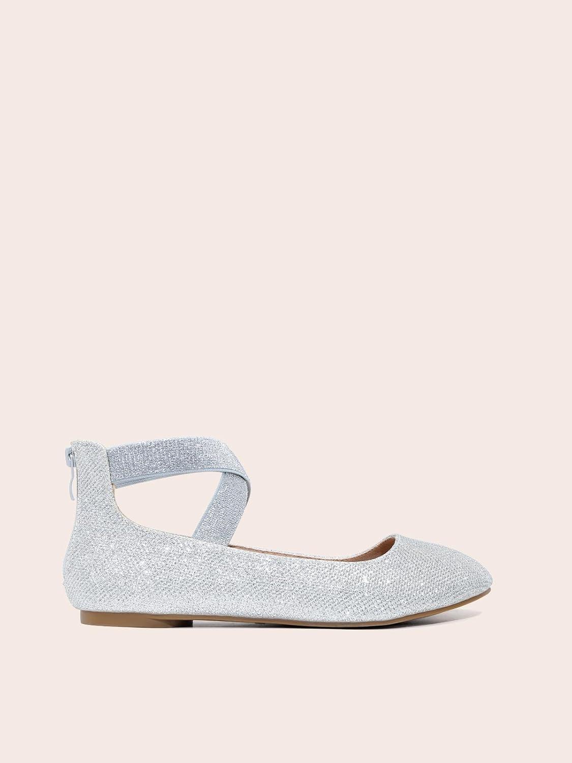 imageDREAM PAIRS Womens Comfortable Fashion Elastic Ankle Straps Flats ShoesSilverGlitter