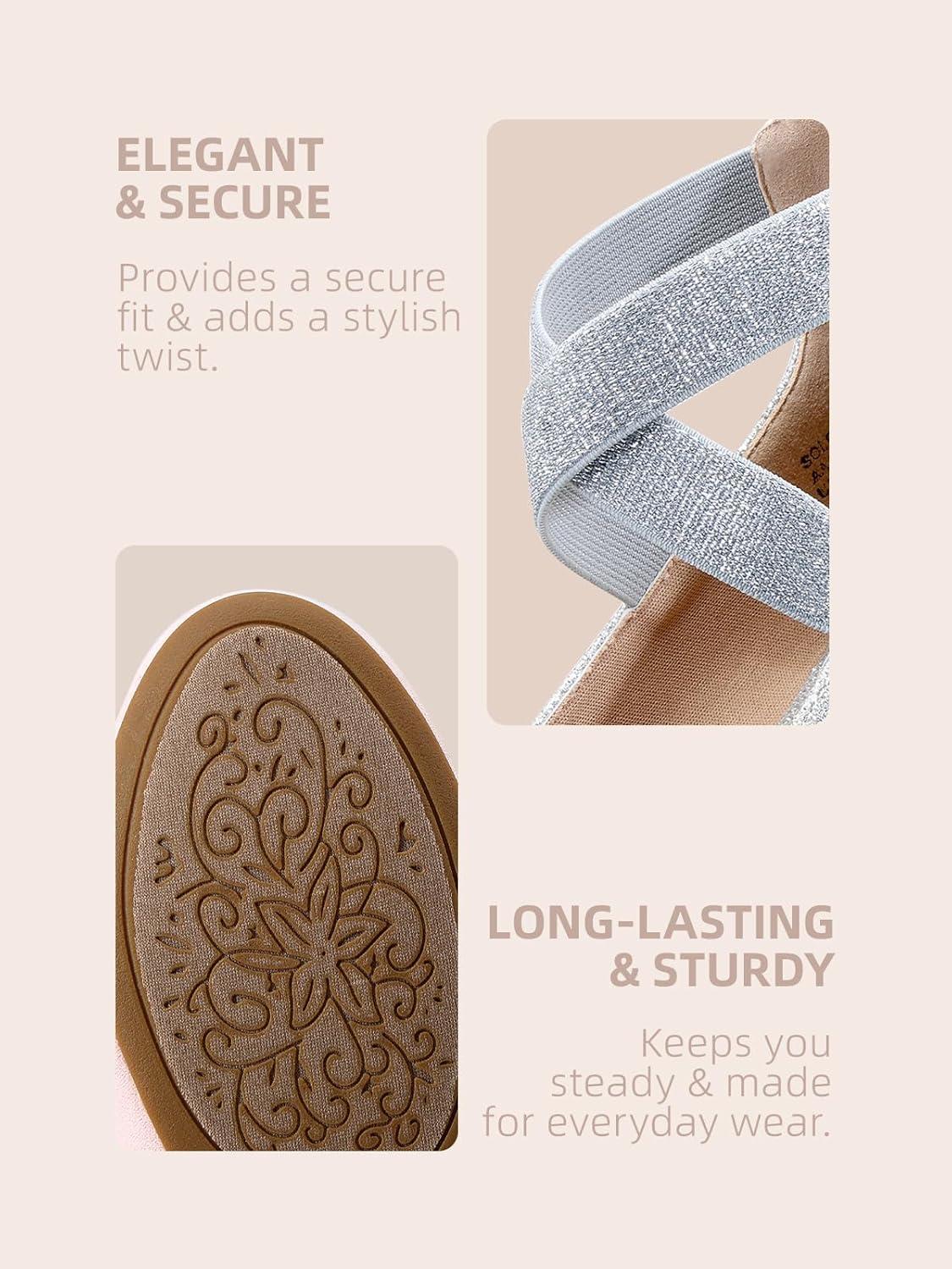 imageDREAM PAIRS Womens Comfortable Fashion Elastic Ankle Straps Flats ShoesSilverGlitter