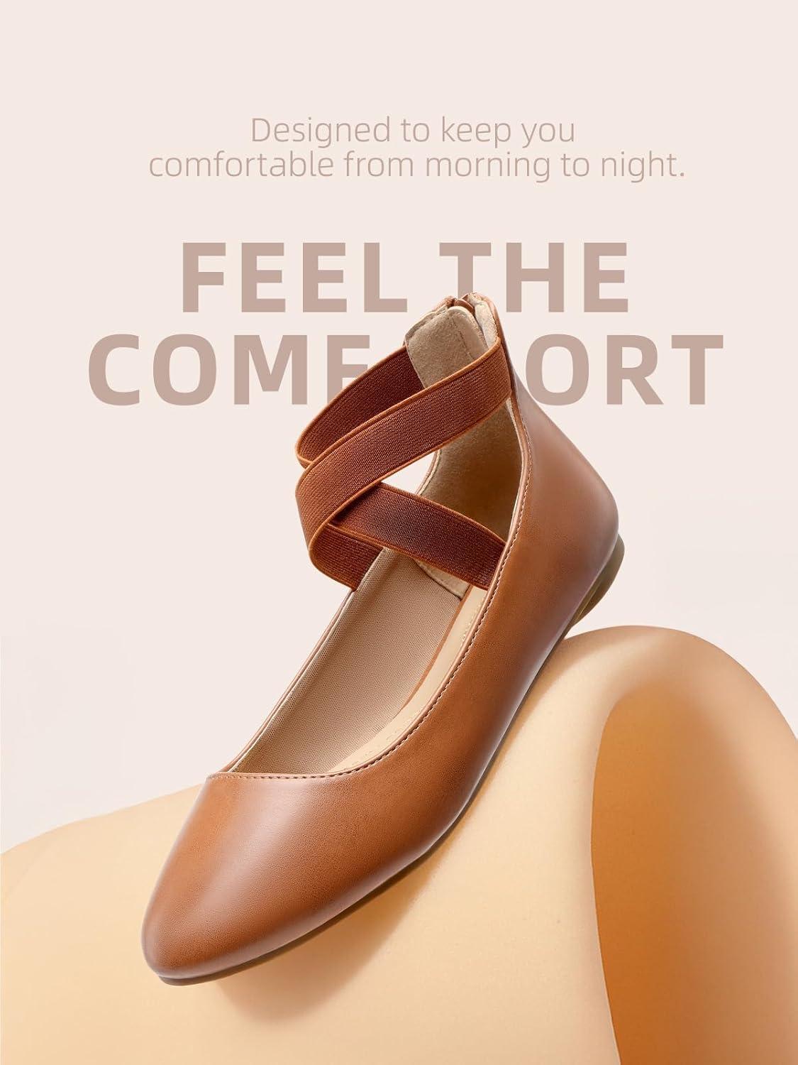 imageDREAM PAIRS Womens Comfortable Fashion Elastic Ankle Straps Flats ShoesTanPu