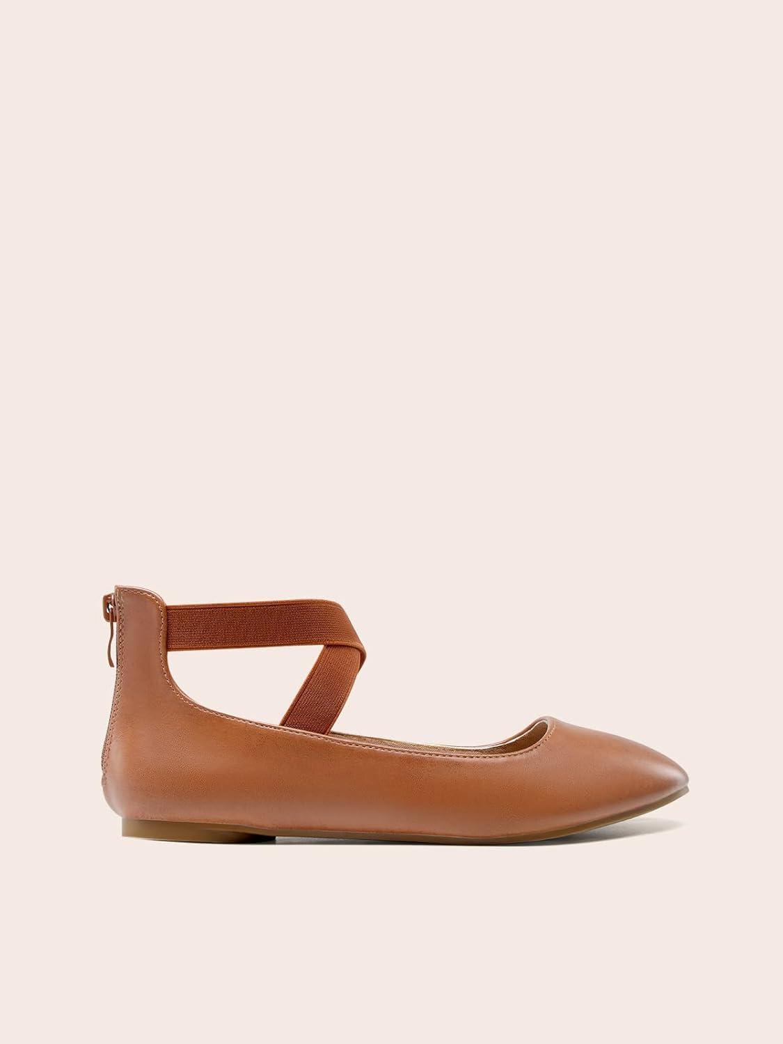 imageDREAM PAIRS Womens Comfortable Fashion Elastic Ankle Straps Flats ShoesTanPu