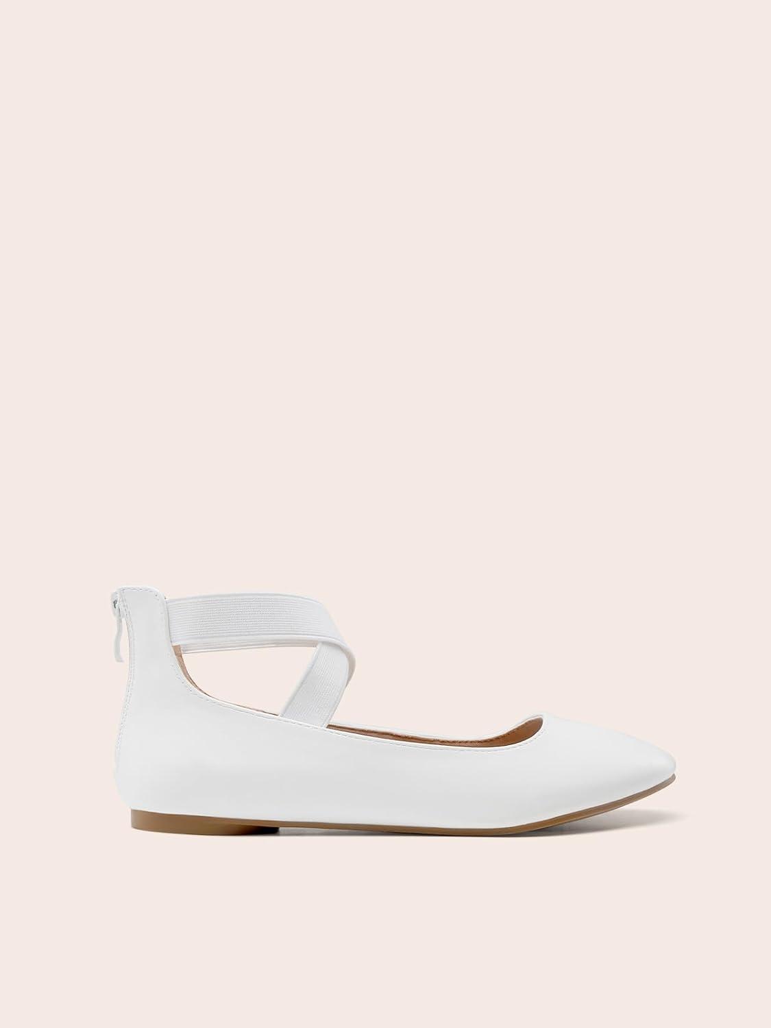 imageDREAM PAIRS Womens Comfortable Fashion Elastic Ankle Straps Flats ShoesWhitePu