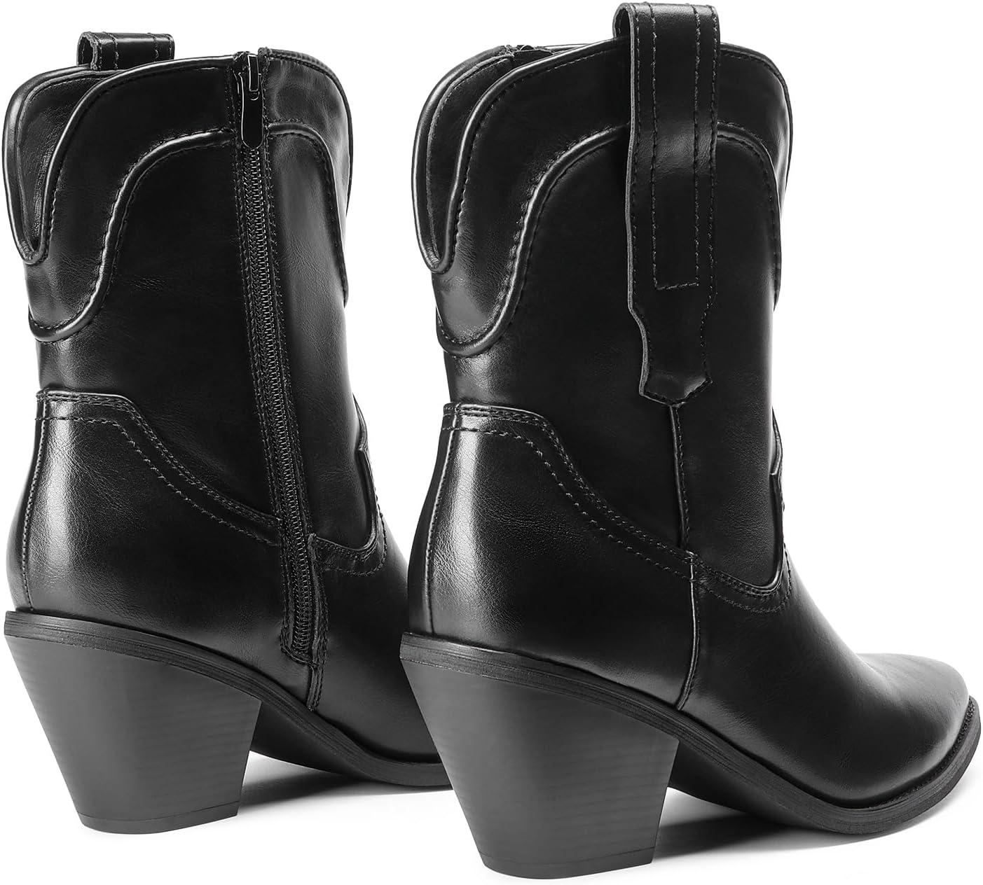 imageDREAM PAIRS Womens Cowboy Ankle Boots Western Booties Low Heel Pointed Toe Cowgirl BootsBlack