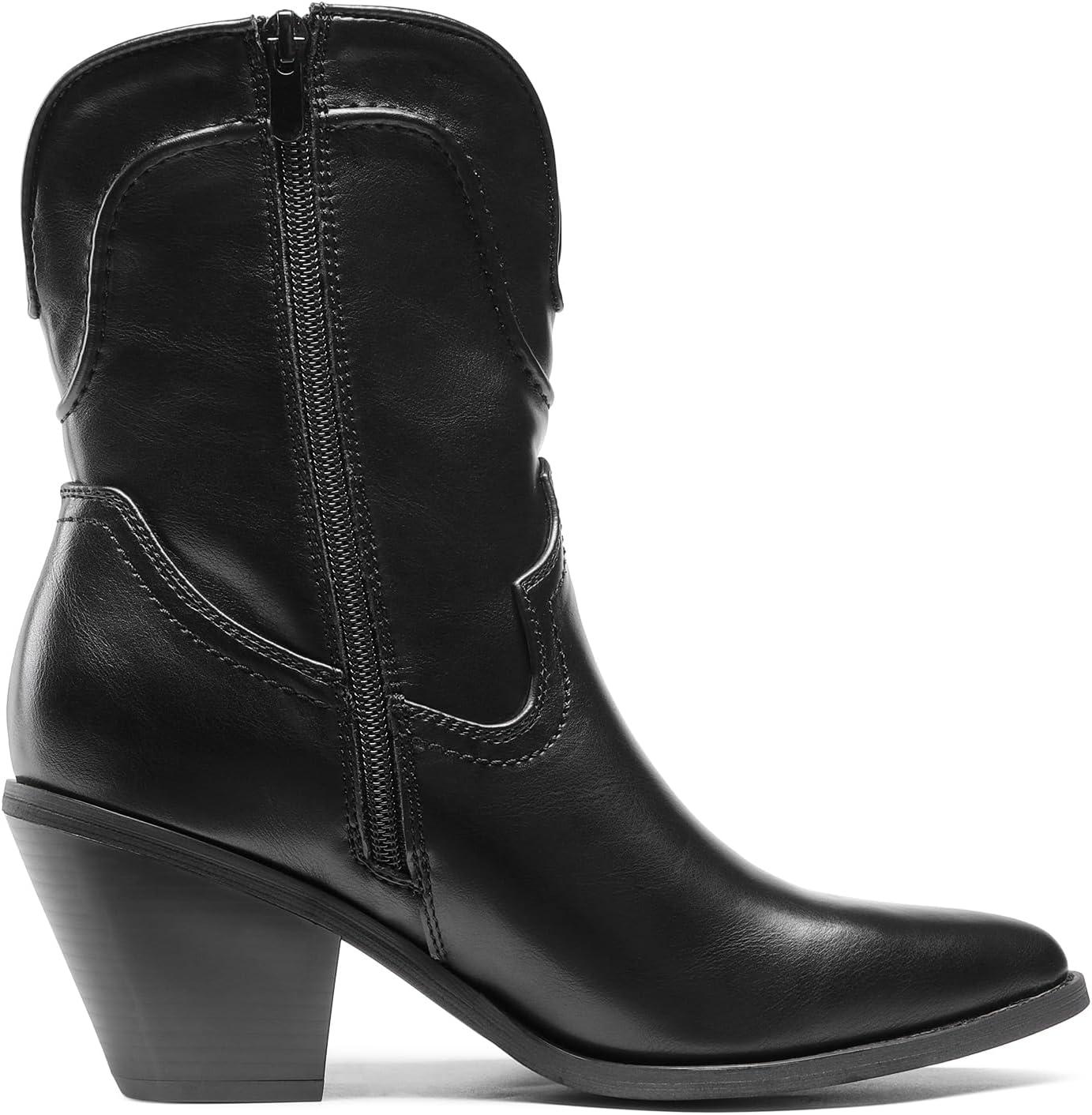 imageDREAM PAIRS Womens Cowboy Ankle Boots Western Booties Low Heel Pointed Toe Cowgirl BootsBlack